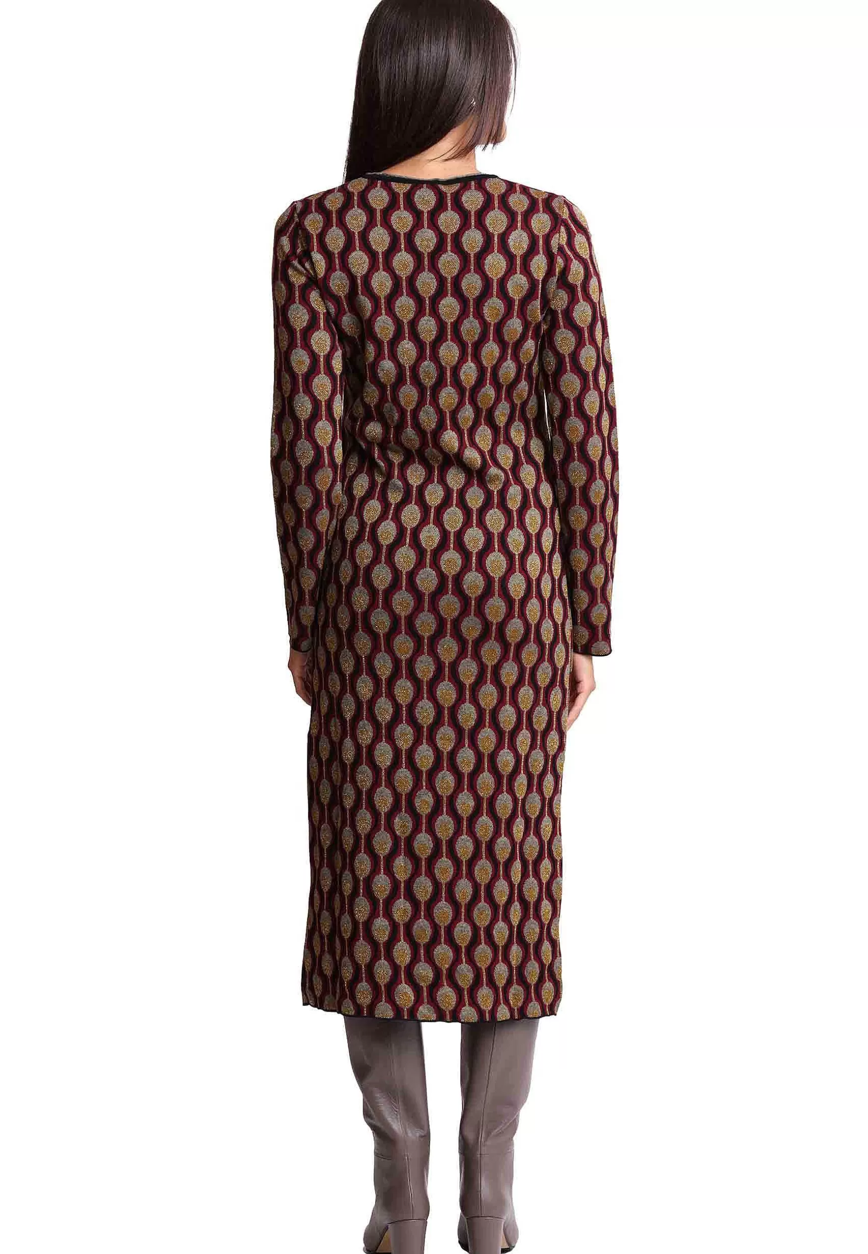 Abito Donna Comfort In Jacquard Elasticizzato Bordeaux*Maliparmi New