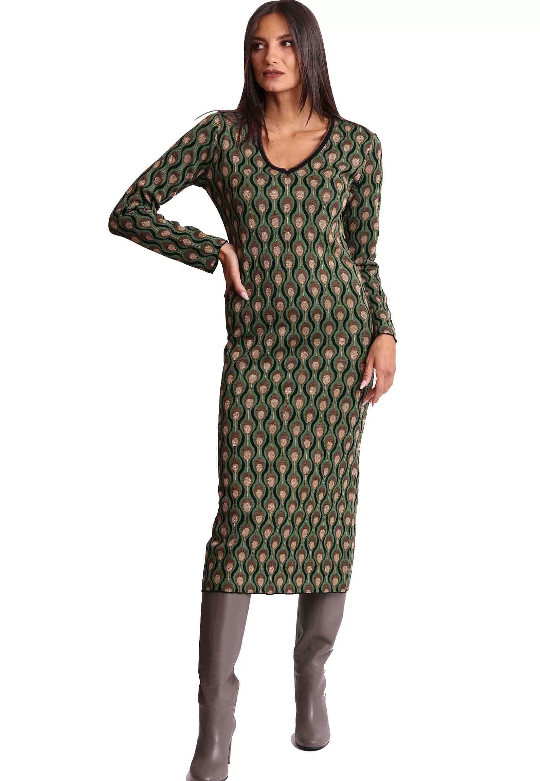 Abito Donna Comfort In Jacquard Elasticizzato Verde*Maliparmi Shop