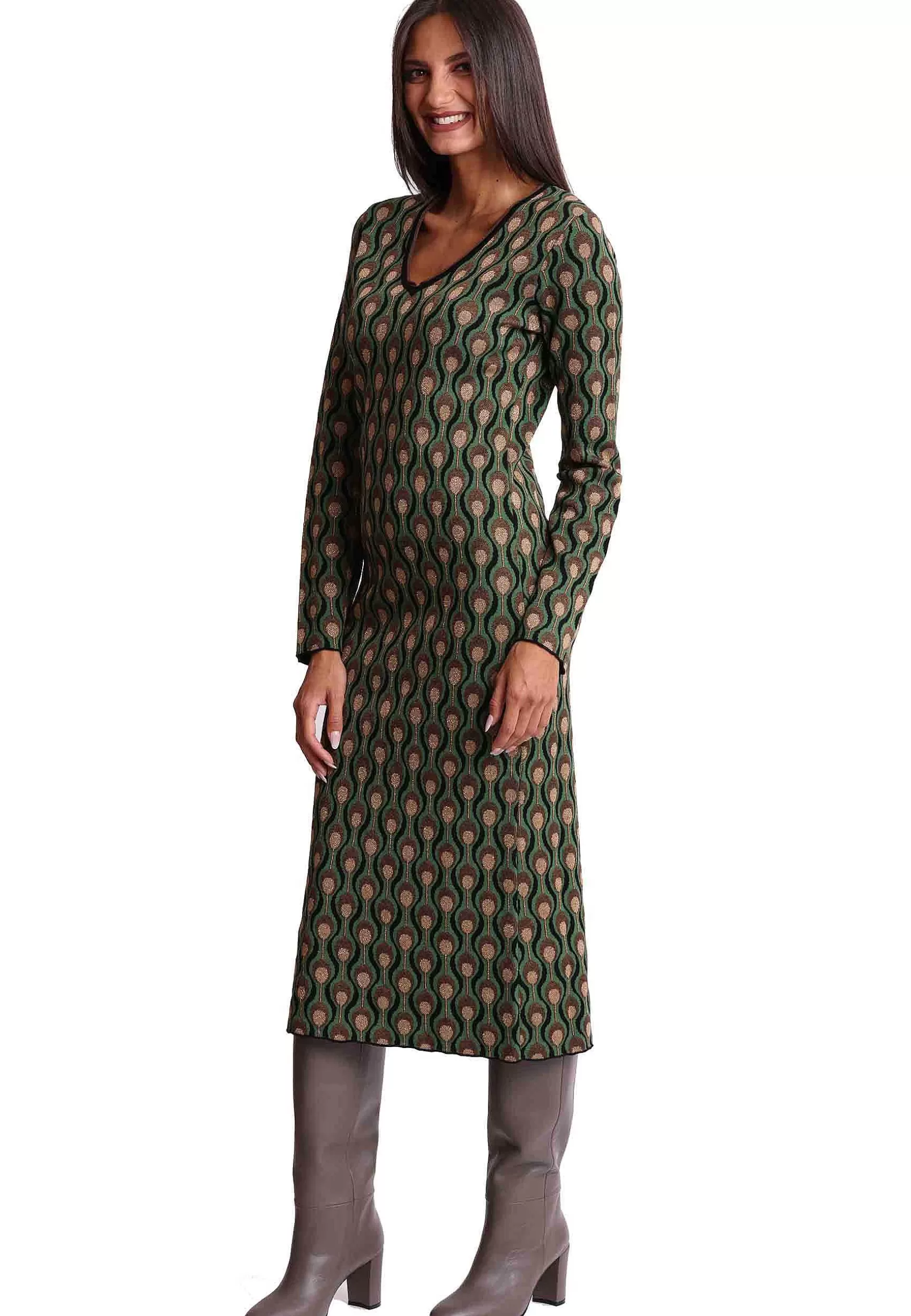 Abito Donna Comfort In Jacquard Elasticizzato Verde*Maliparmi Shop