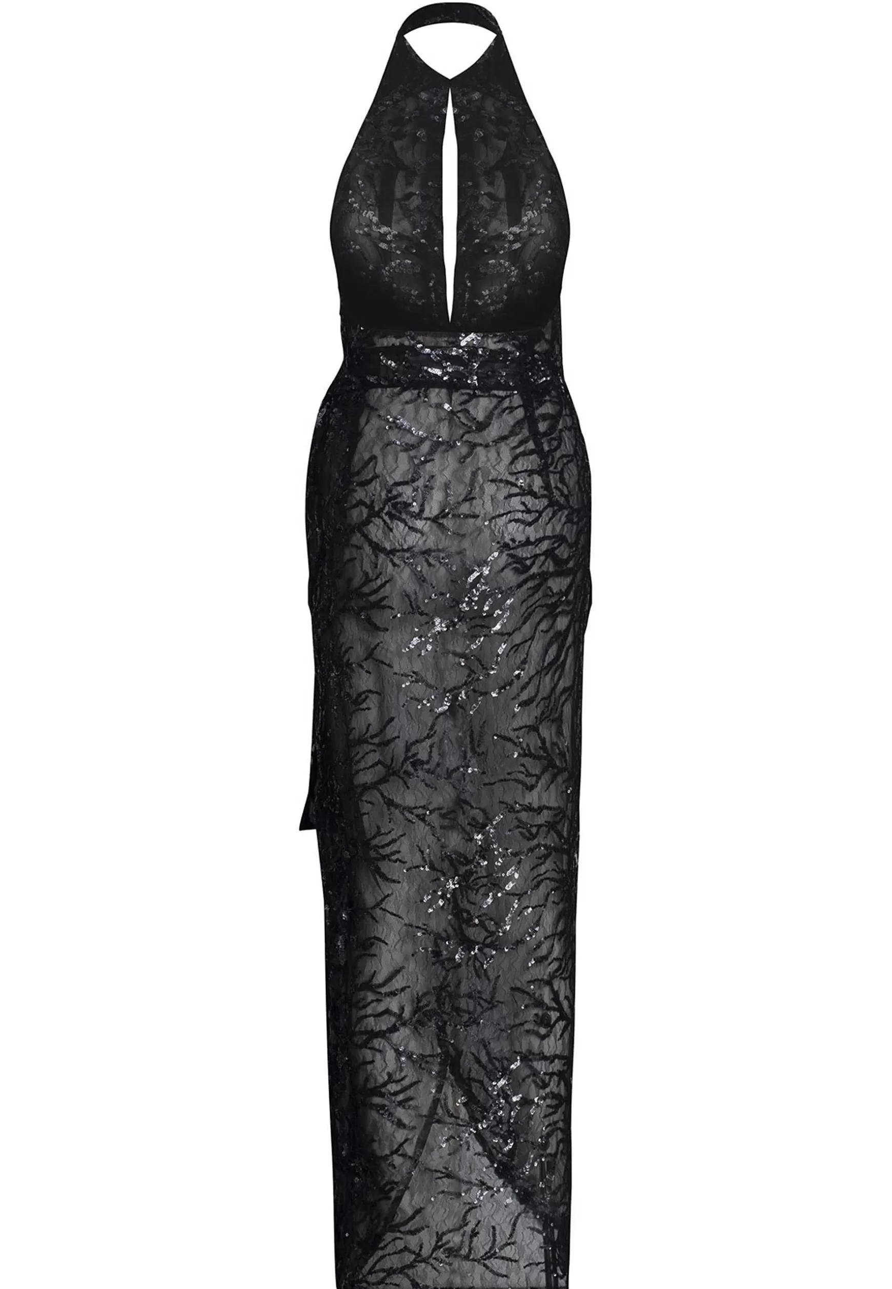 Abito Donna Lungo In Seta Pailletatta Nera Con Spacco Laterale*Nineminutes Store