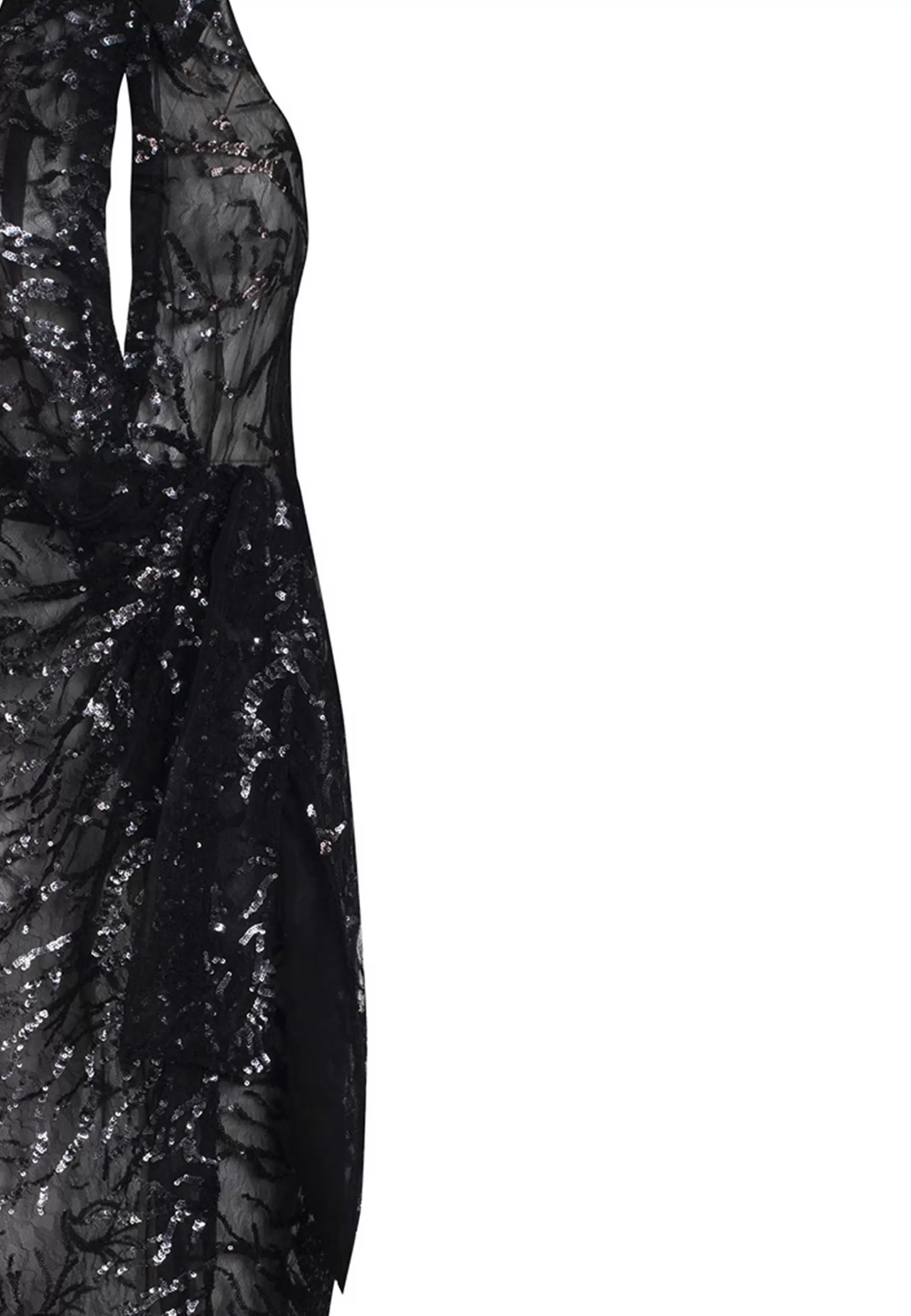 Abito Donna Lungo In Seta Pailletatta Nera Con Spacco Laterale*Nineminutes Store