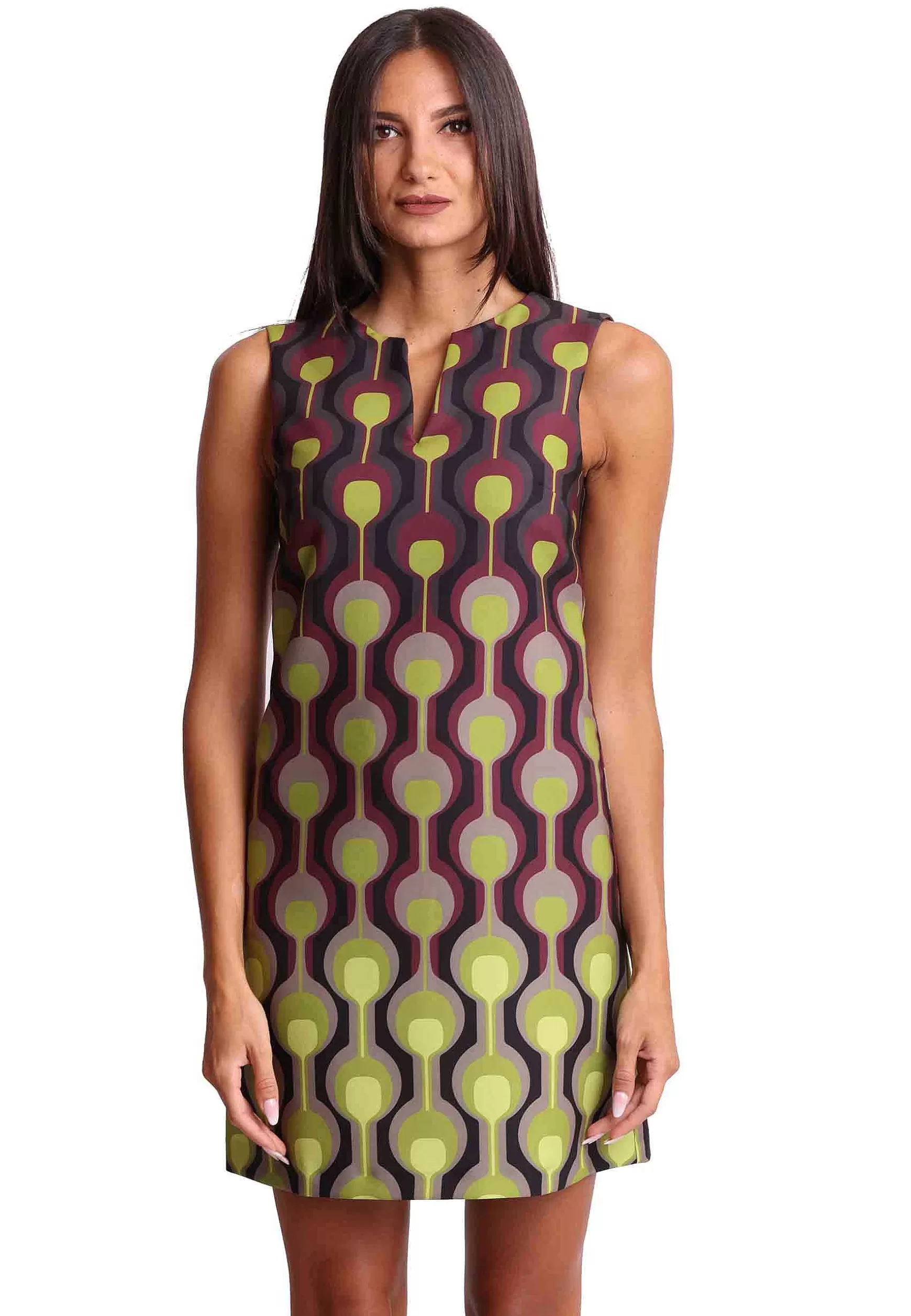 Abito Donna Temple Degrade In Cady Verde E Bordeaux*Maliparmi New