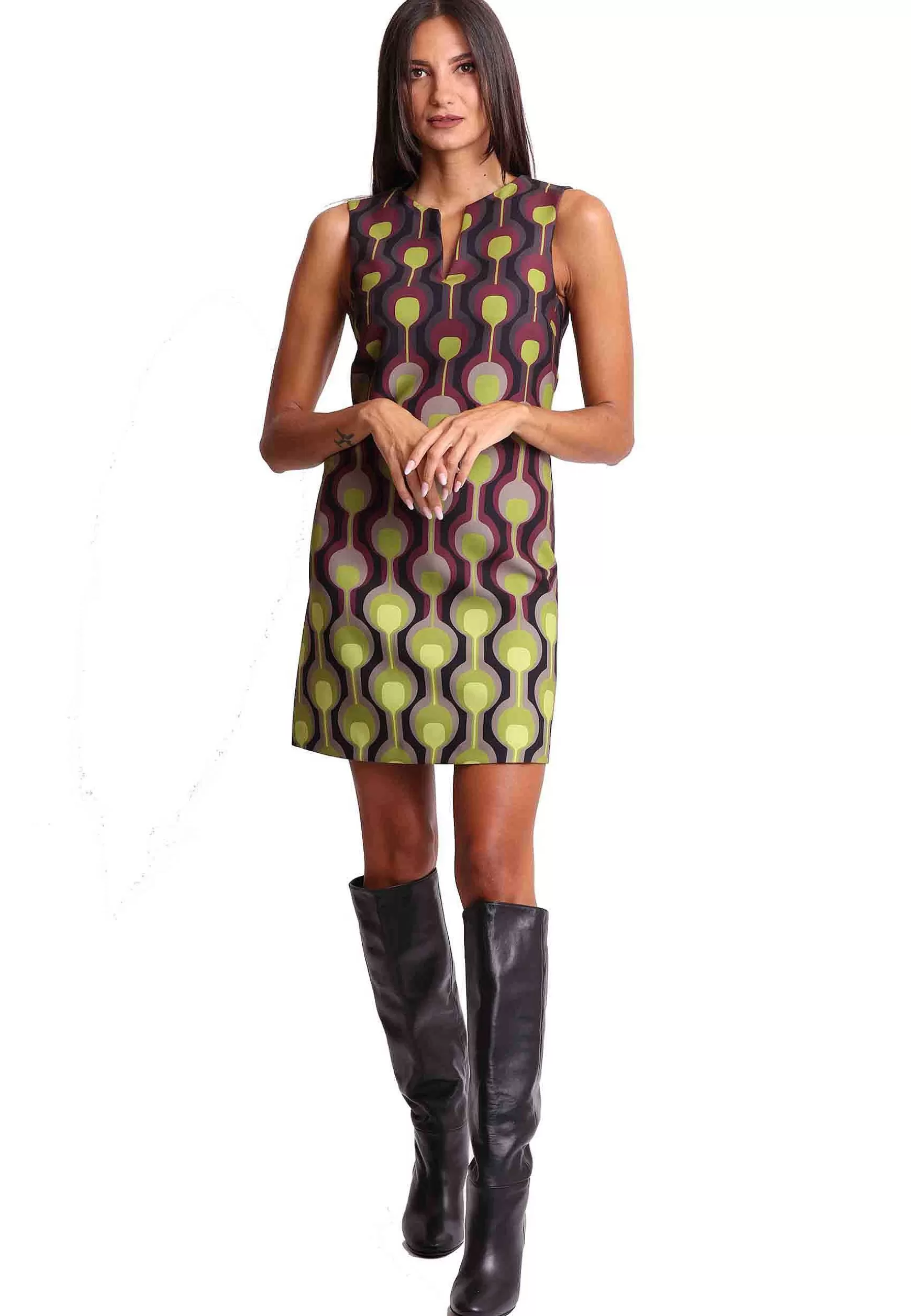 Abito Donna Temple Degrade In Cady Verde E Bordeaux*Maliparmi New