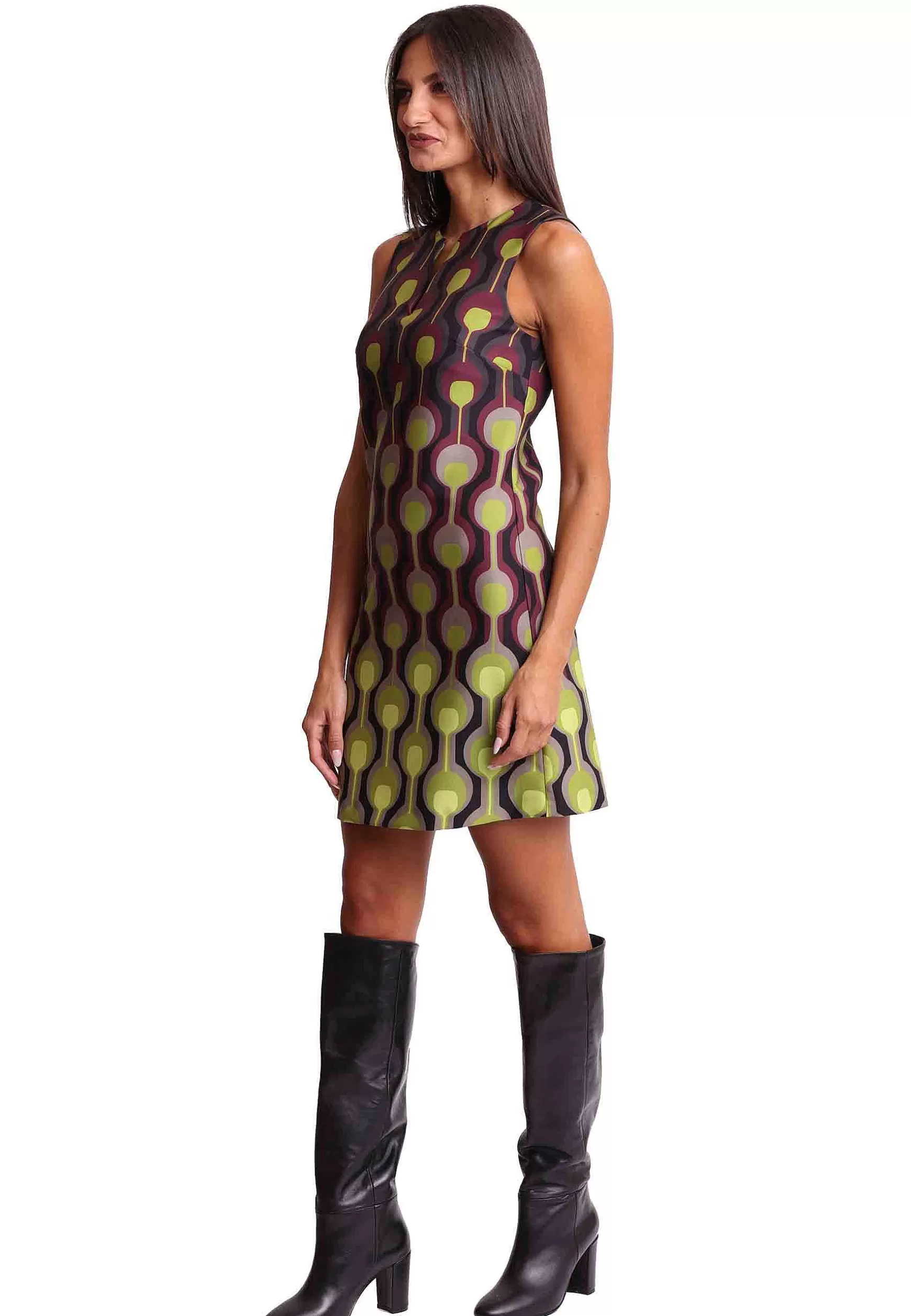 Abito Donna Temple Degrade In Cady Verde E Bordeaux*Maliparmi New