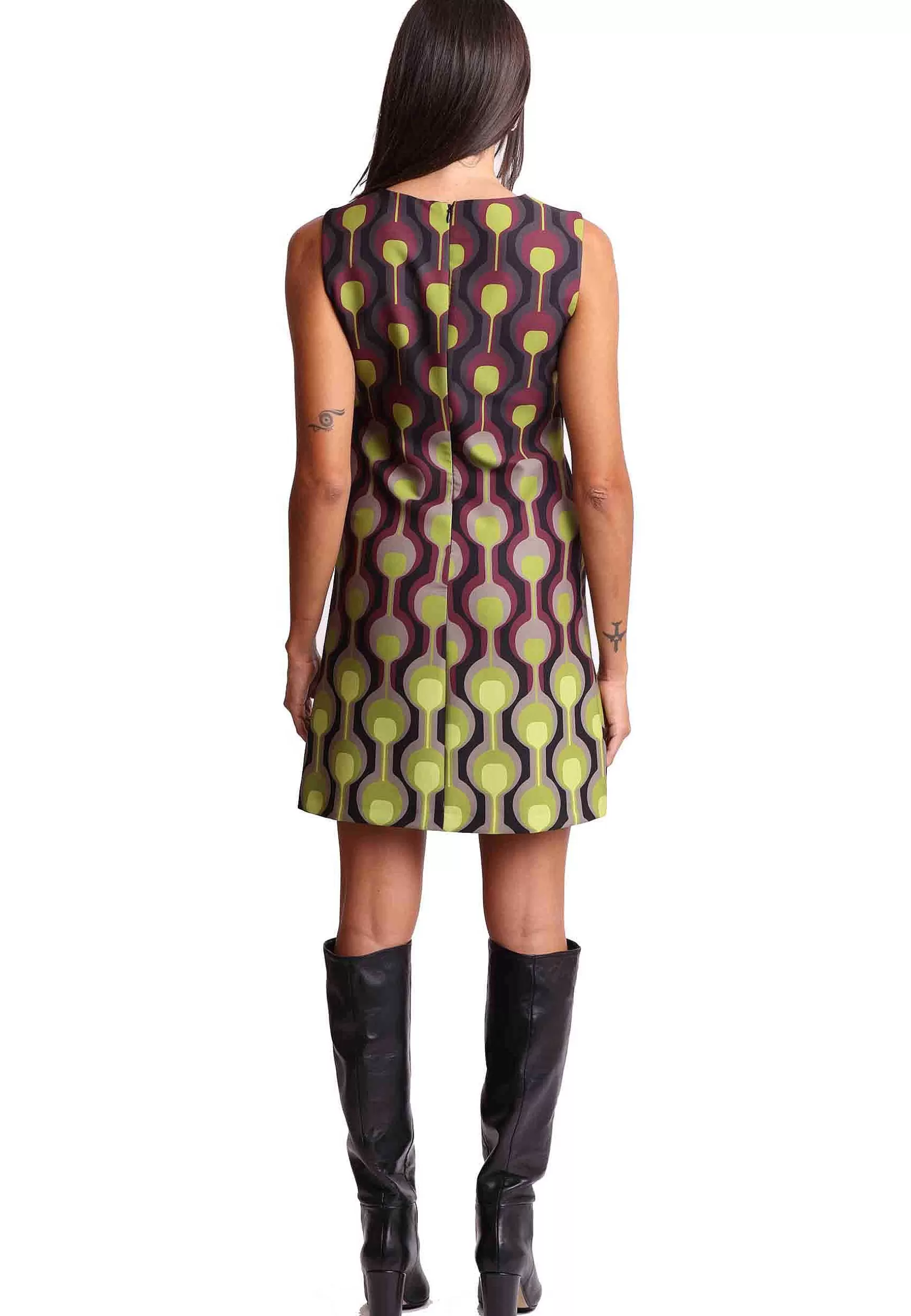 Abito Donna Temple Degrade In Cady Verde E Bordeaux*Maliparmi New