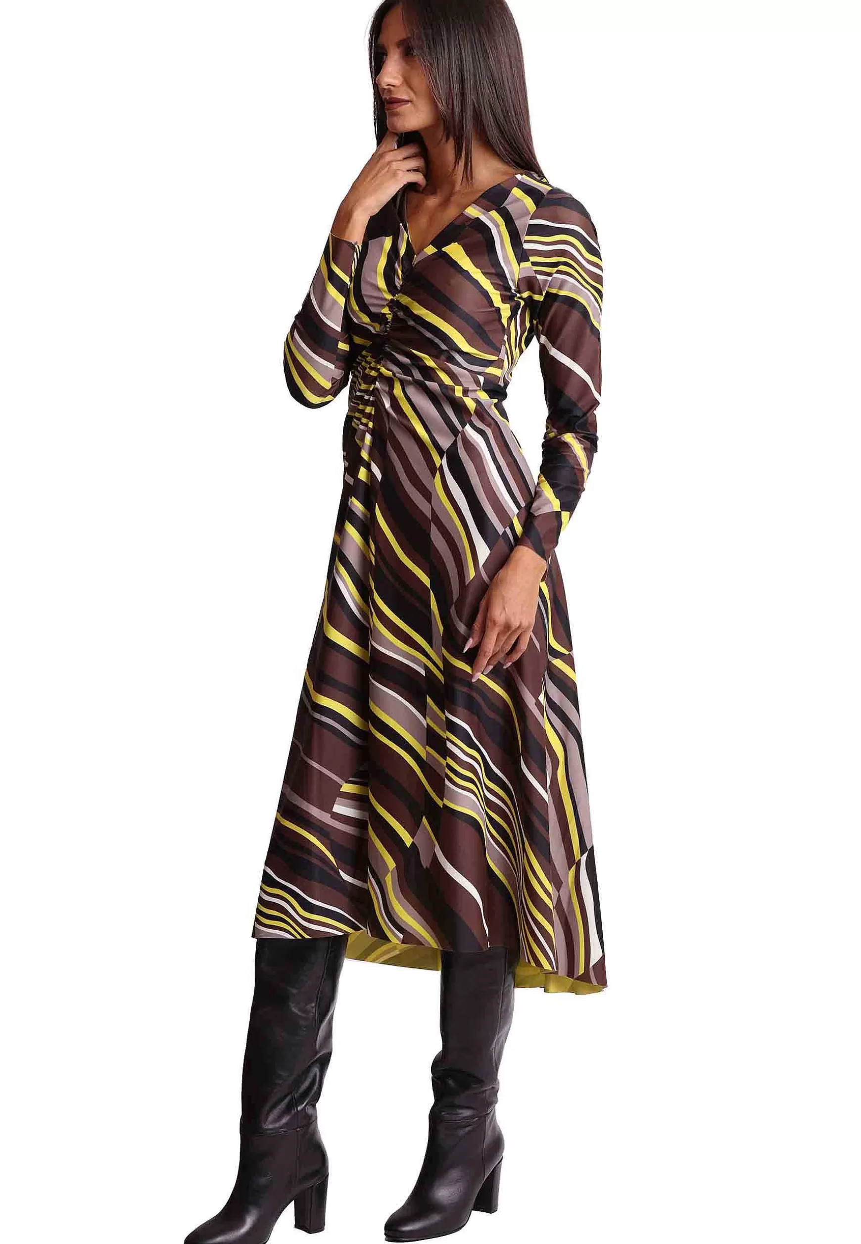 Abito Longuette Lyrical In Jersey Marrone E Senape A Fantasia*Maliparmi Best Sale