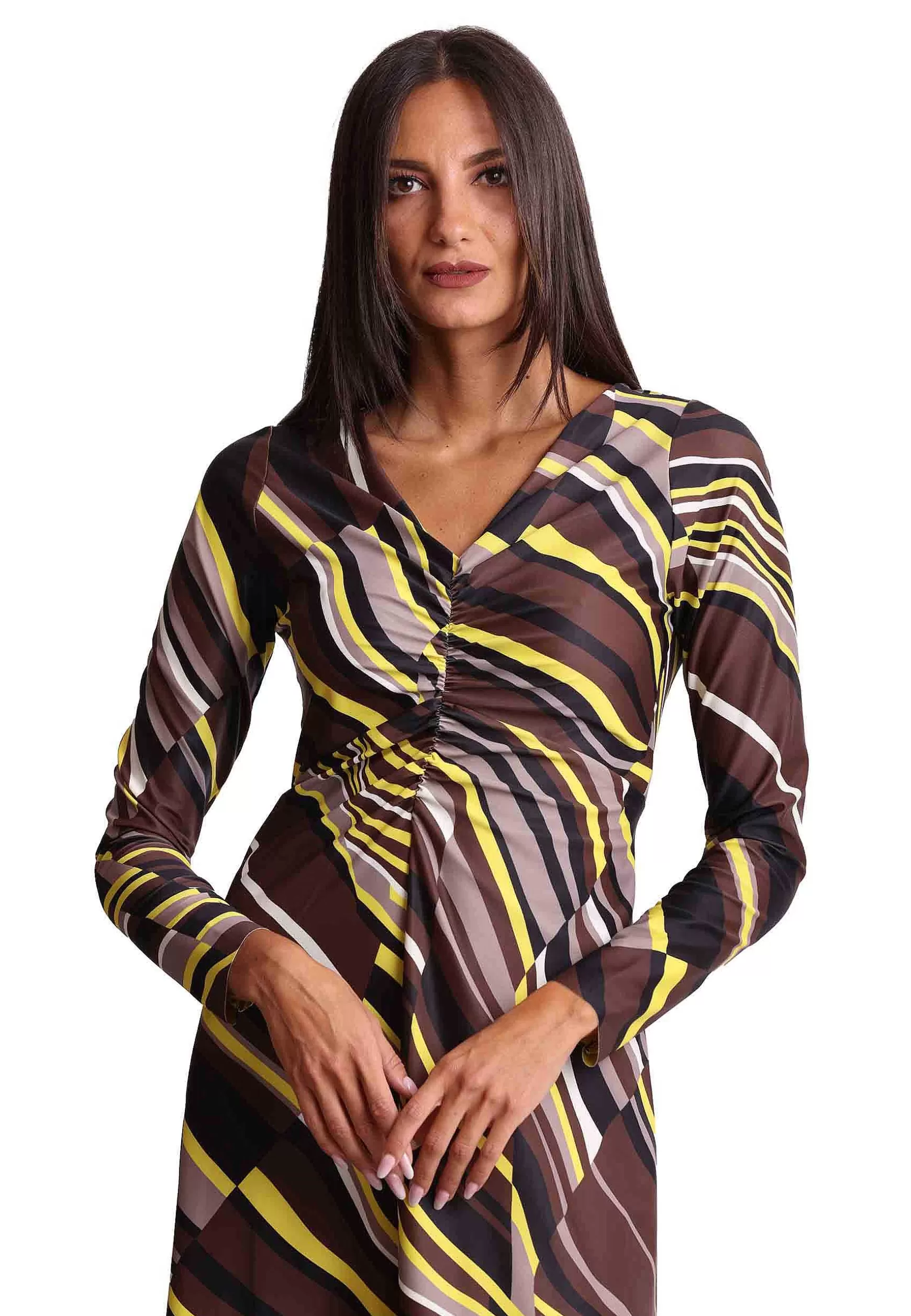 Abito Longuette Lyrical In Jersey Marrone E Senape A Fantasia*Maliparmi Best Sale