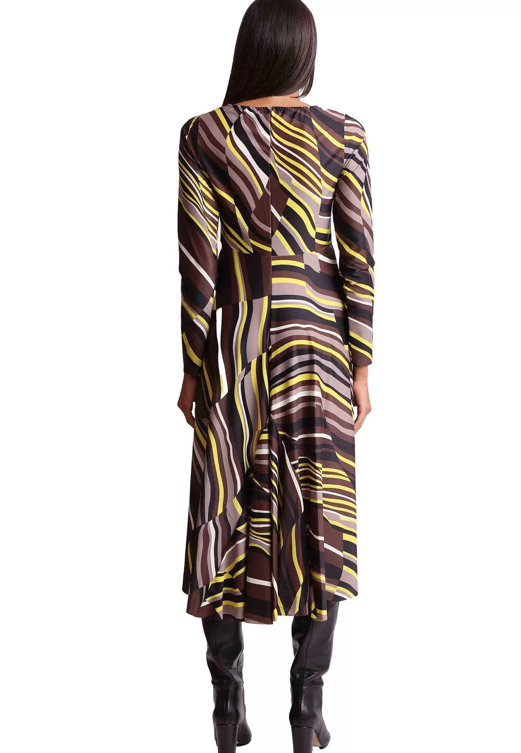 Abito Longuette Lyrical In Jersey Marrone E Senape A Fantasia*Maliparmi Best Sale