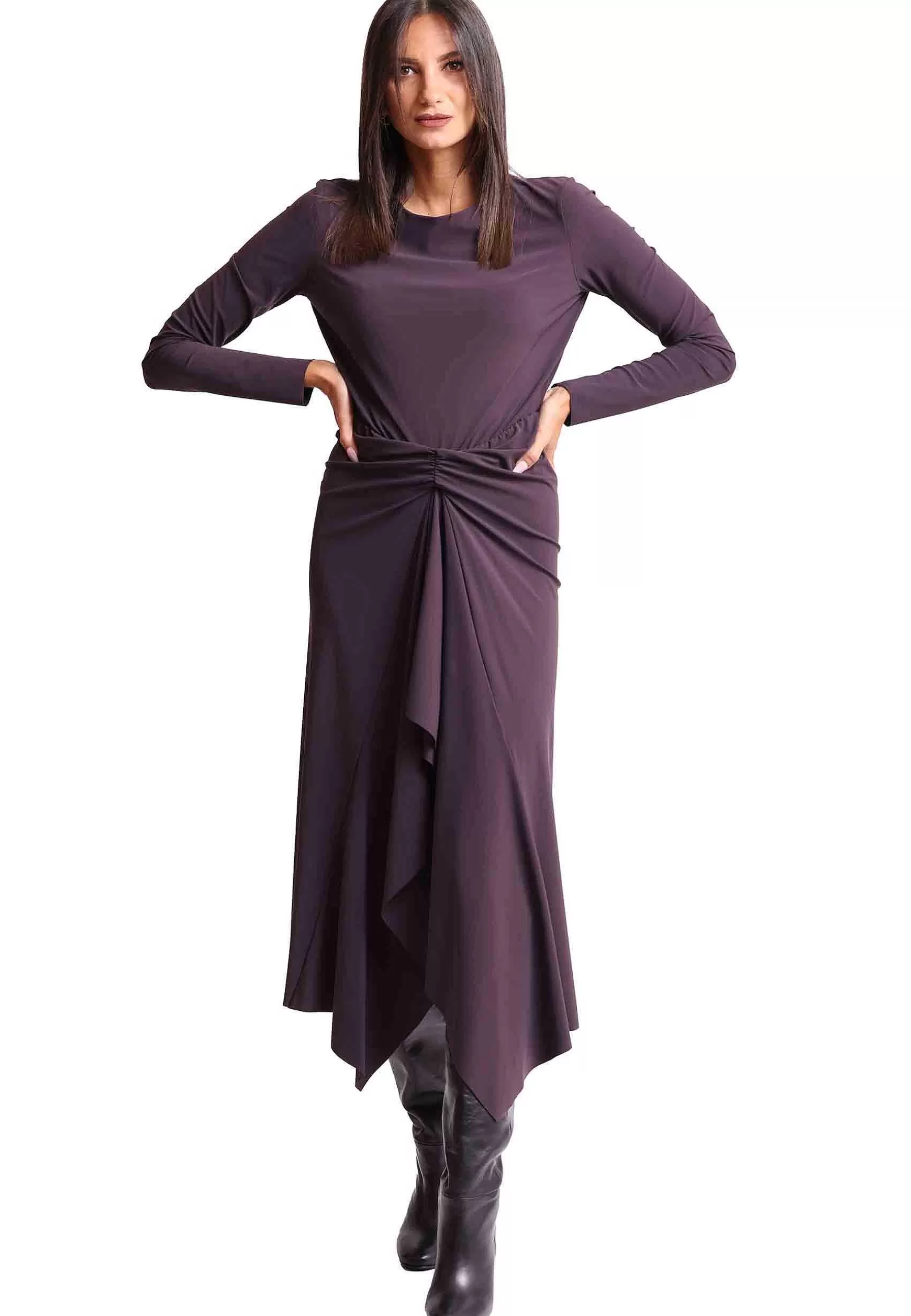 Abito Lungo Da Donna Soft In Jersey Marrone Con Maniche Lunghe*Maliparmi Hot