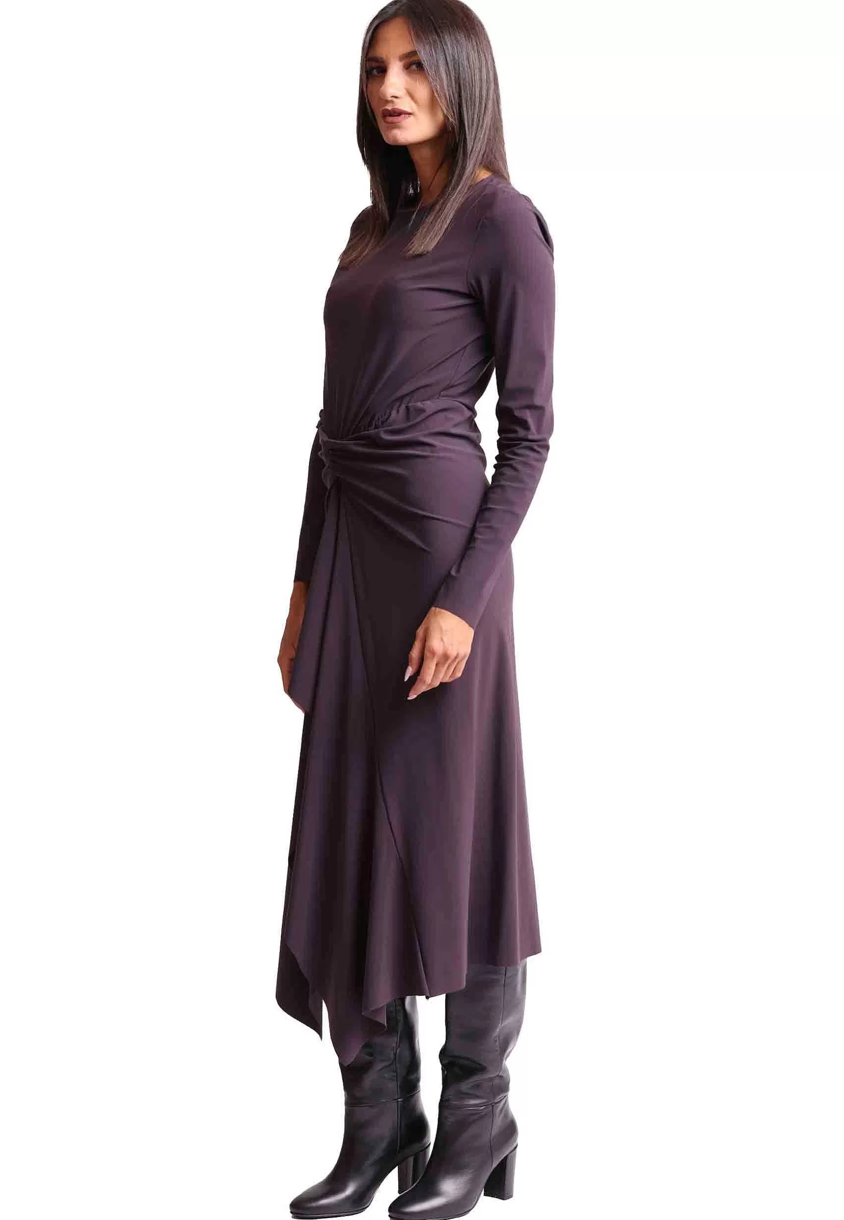 Abito Lungo Da Donna Soft In Jersey Marrone Con Maniche Lunghe*Maliparmi Hot