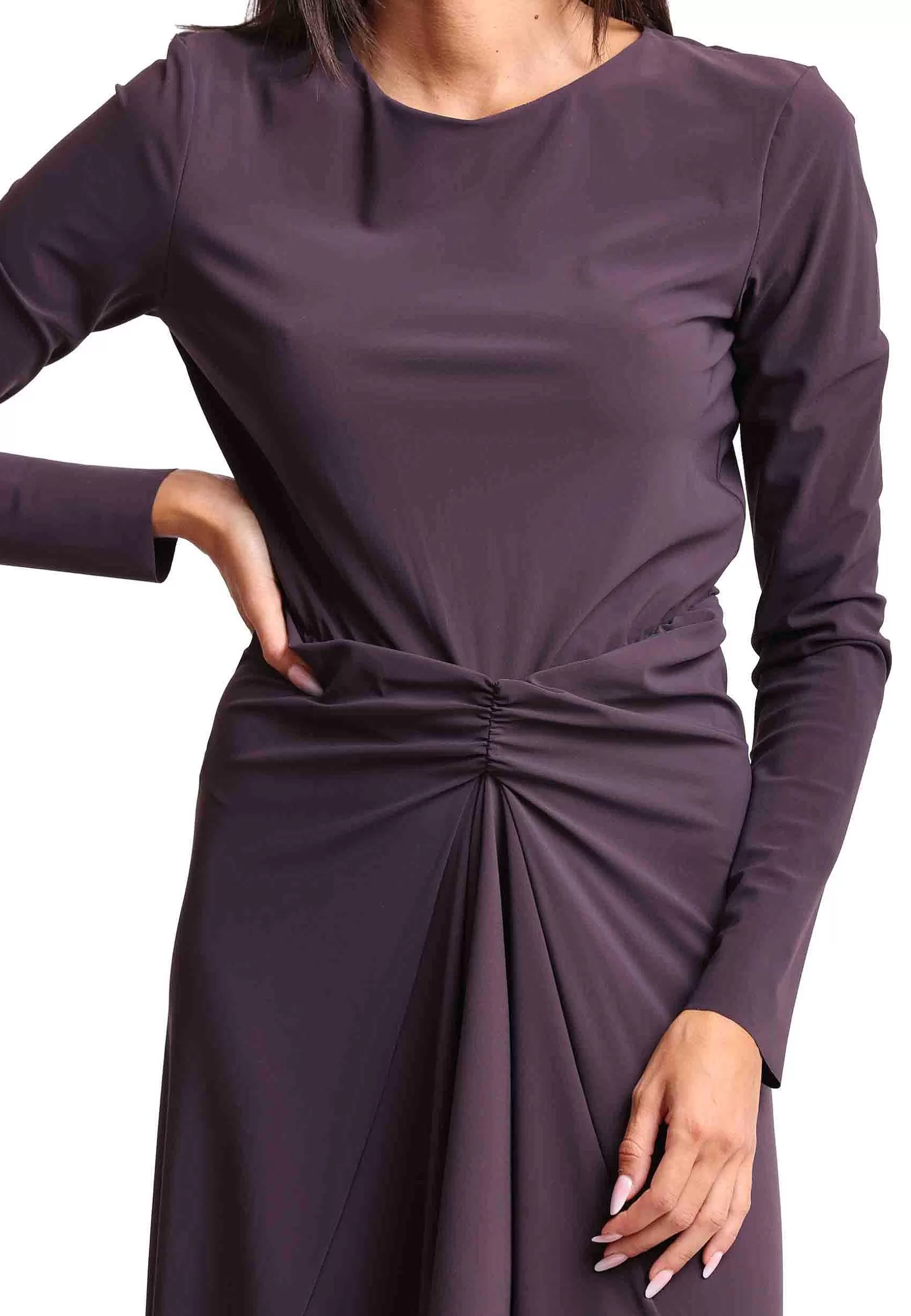 Abito Lungo Da Donna Soft In Jersey Marrone Con Maniche Lunghe*Maliparmi Hot