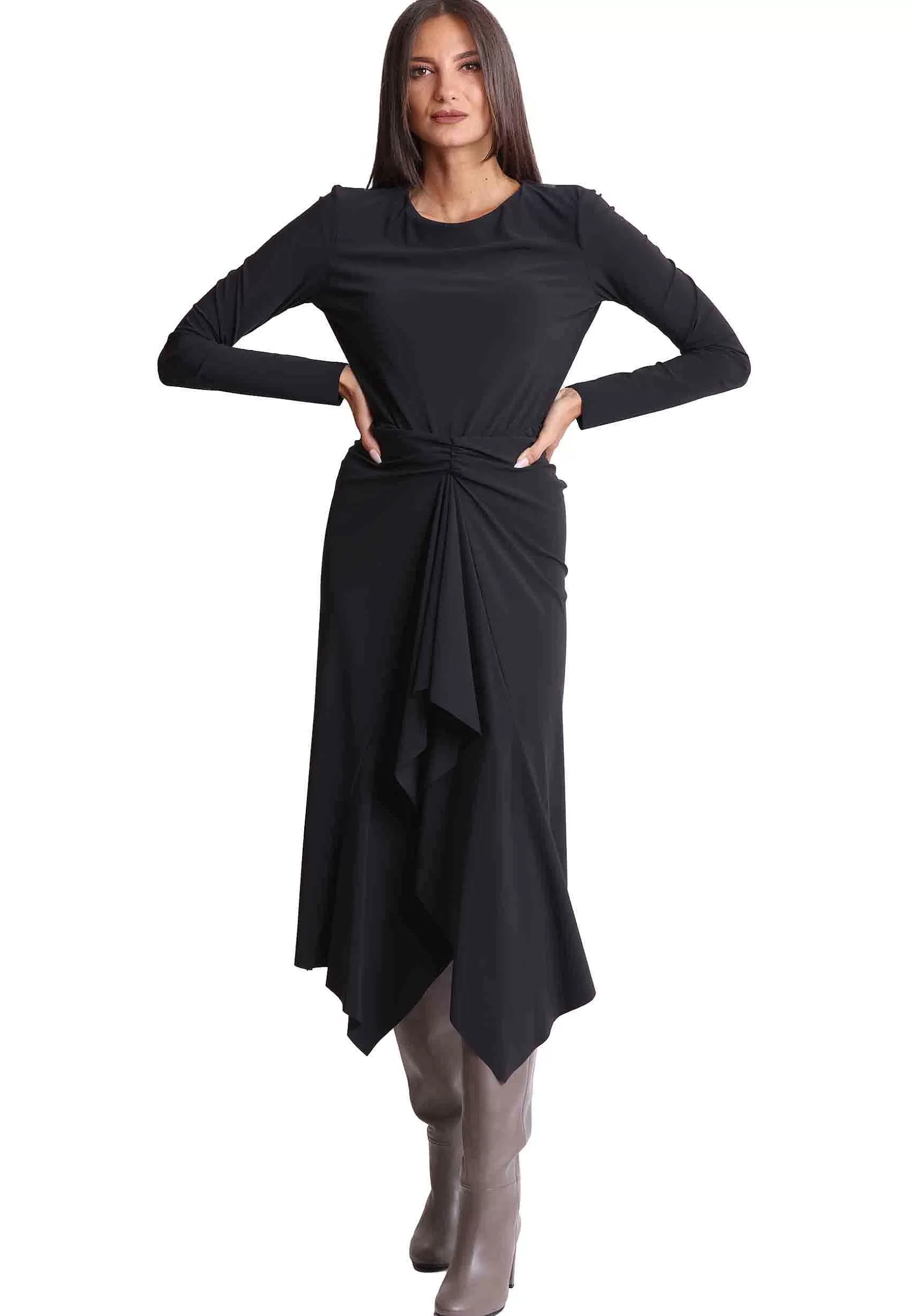 Abito Lungo Da Donna Soft In Jersey Nero Con Maniche Lunghe*Maliparmi Store