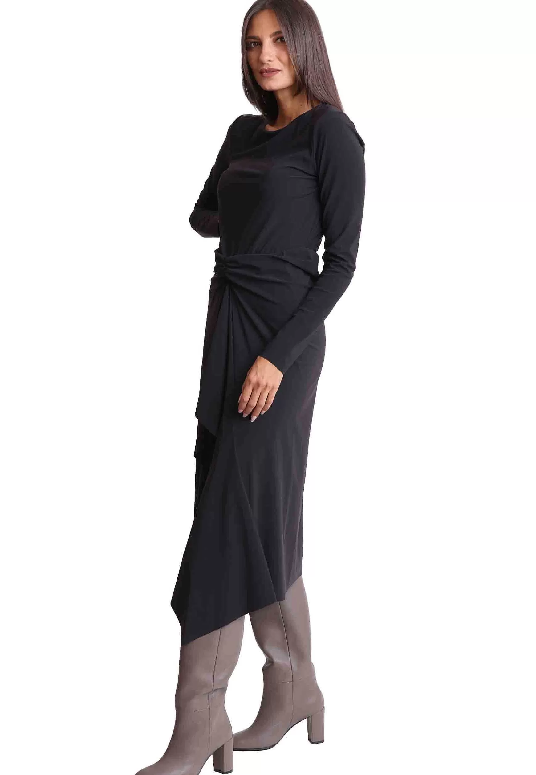 Abito Lungo Da Donna Soft In Jersey Nero Con Maniche Lunghe*Maliparmi Store