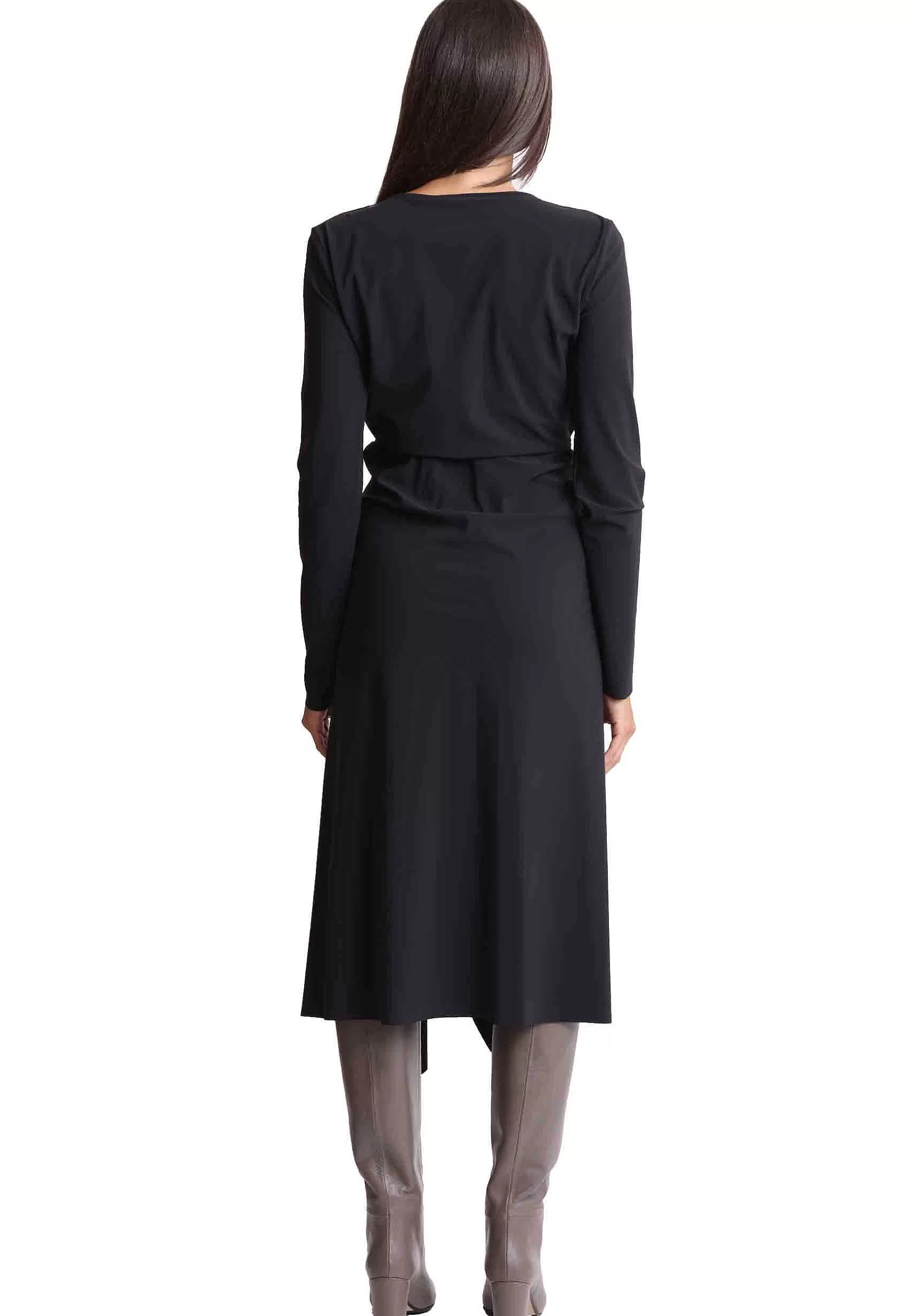 Abito Lungo Da Donna Soft In Jersey Nero Con Maniche Lunghe*Maliparmi Store