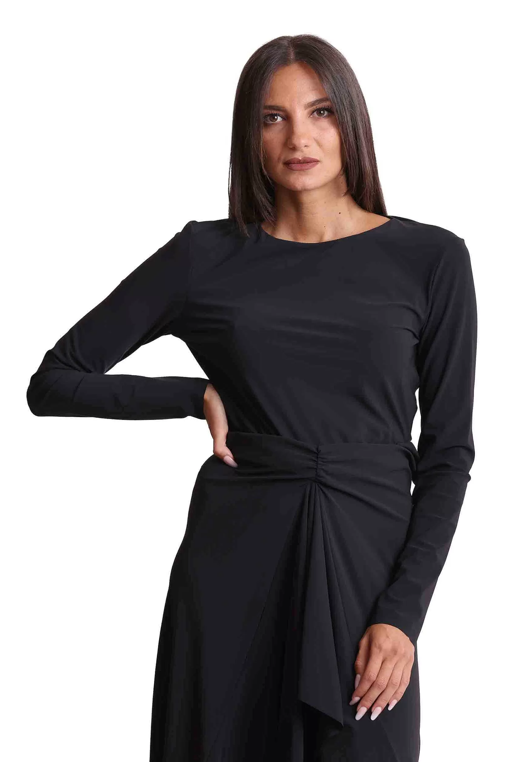 Abito Lungo Da Donna Soft In Jersey Nero Con Maniche Lunghe*Maliparmi Store