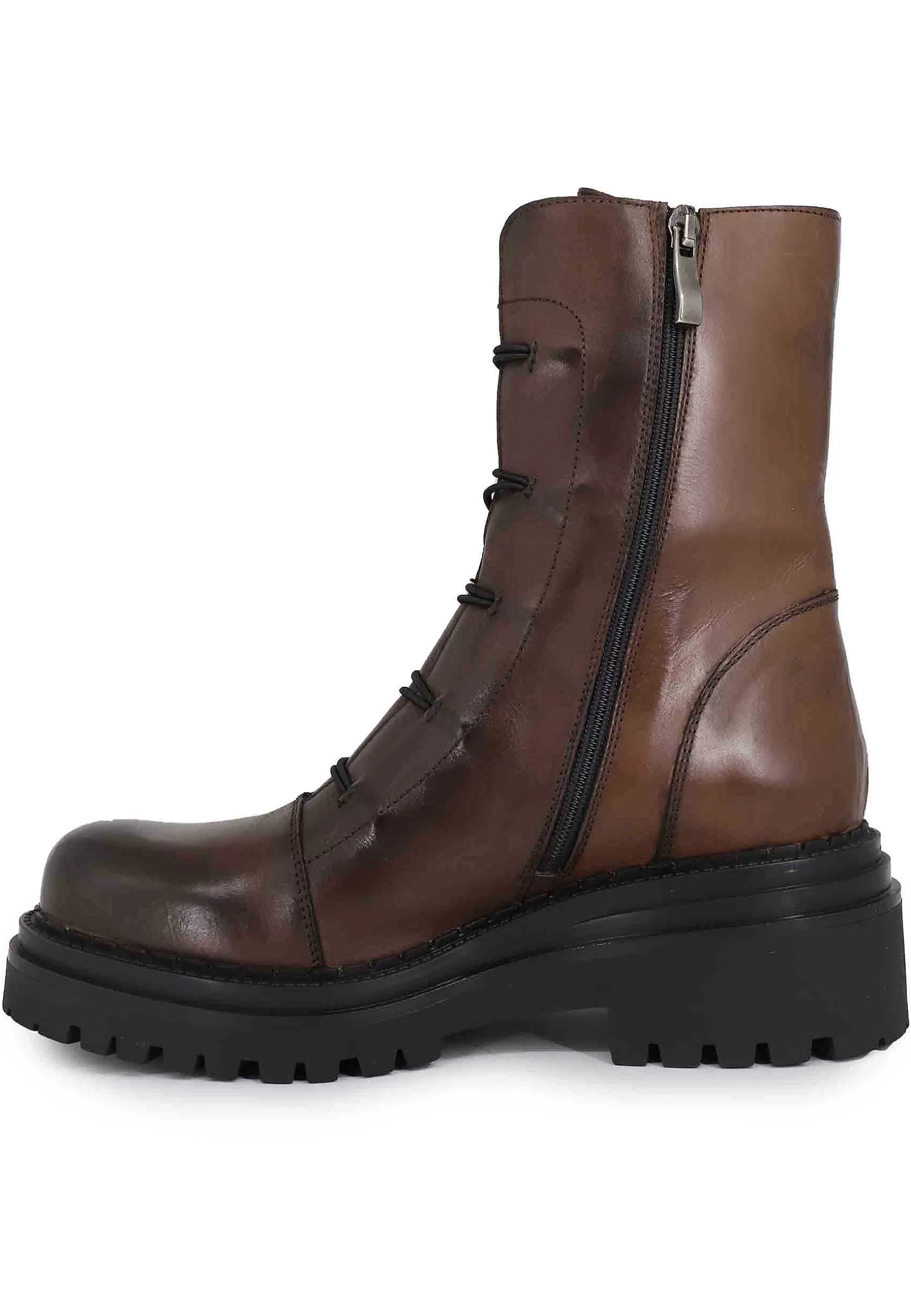 Anfibi Donna In Pelle Vintage Marrone Con Borchie E Suola In Gomma*Tattoo Best
