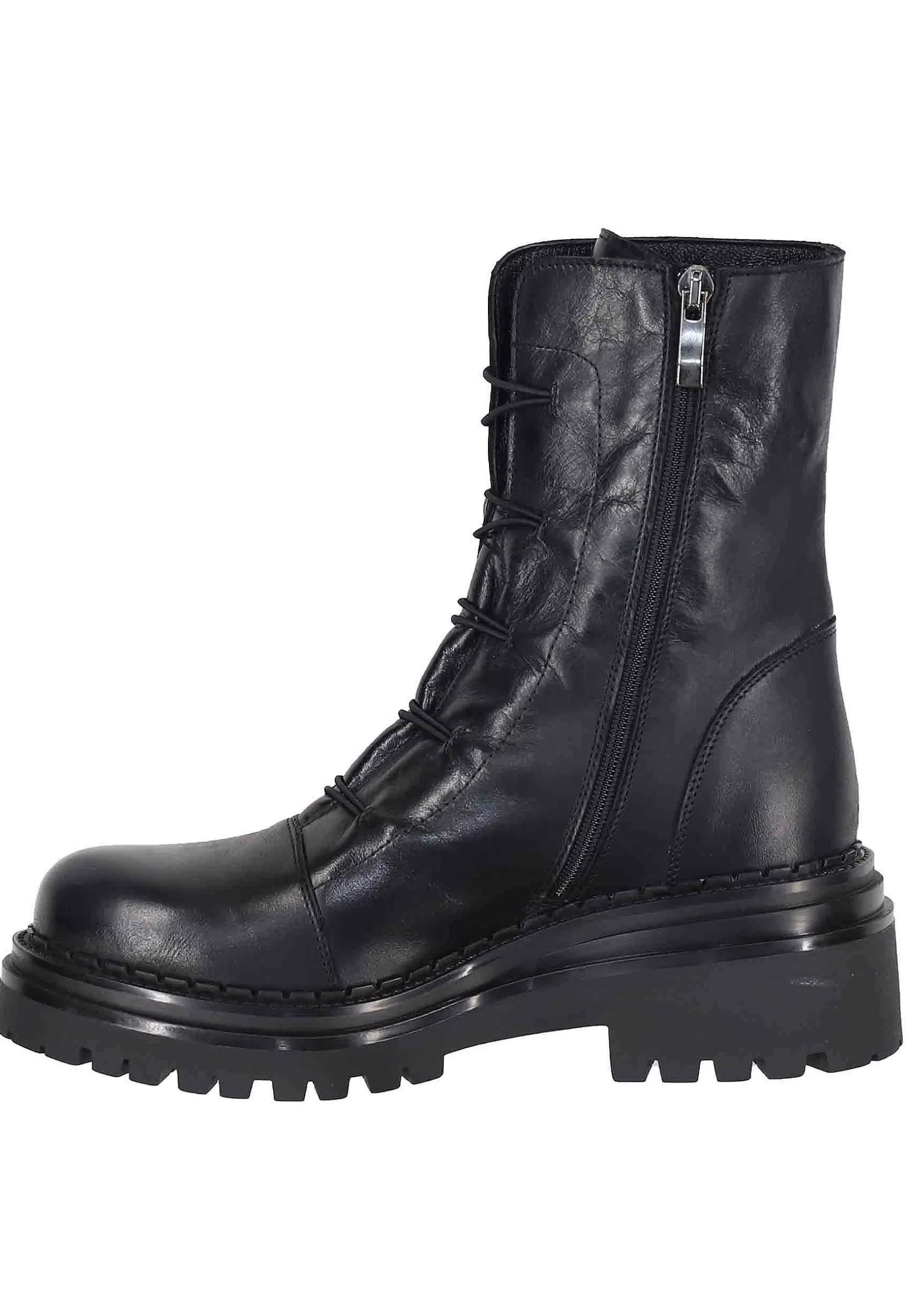 Anfibi Donna In Pelle Vintage Nero Con Borchie E Suola In Gomma*Tattoo Discount