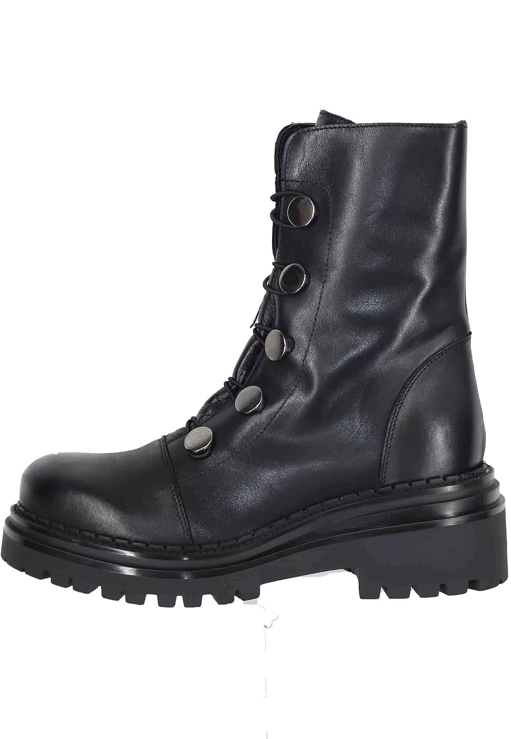 Anfibi Donna In Pelle Vintage Nero Con Borchie E Suola In Gomma*Tattoo Discount