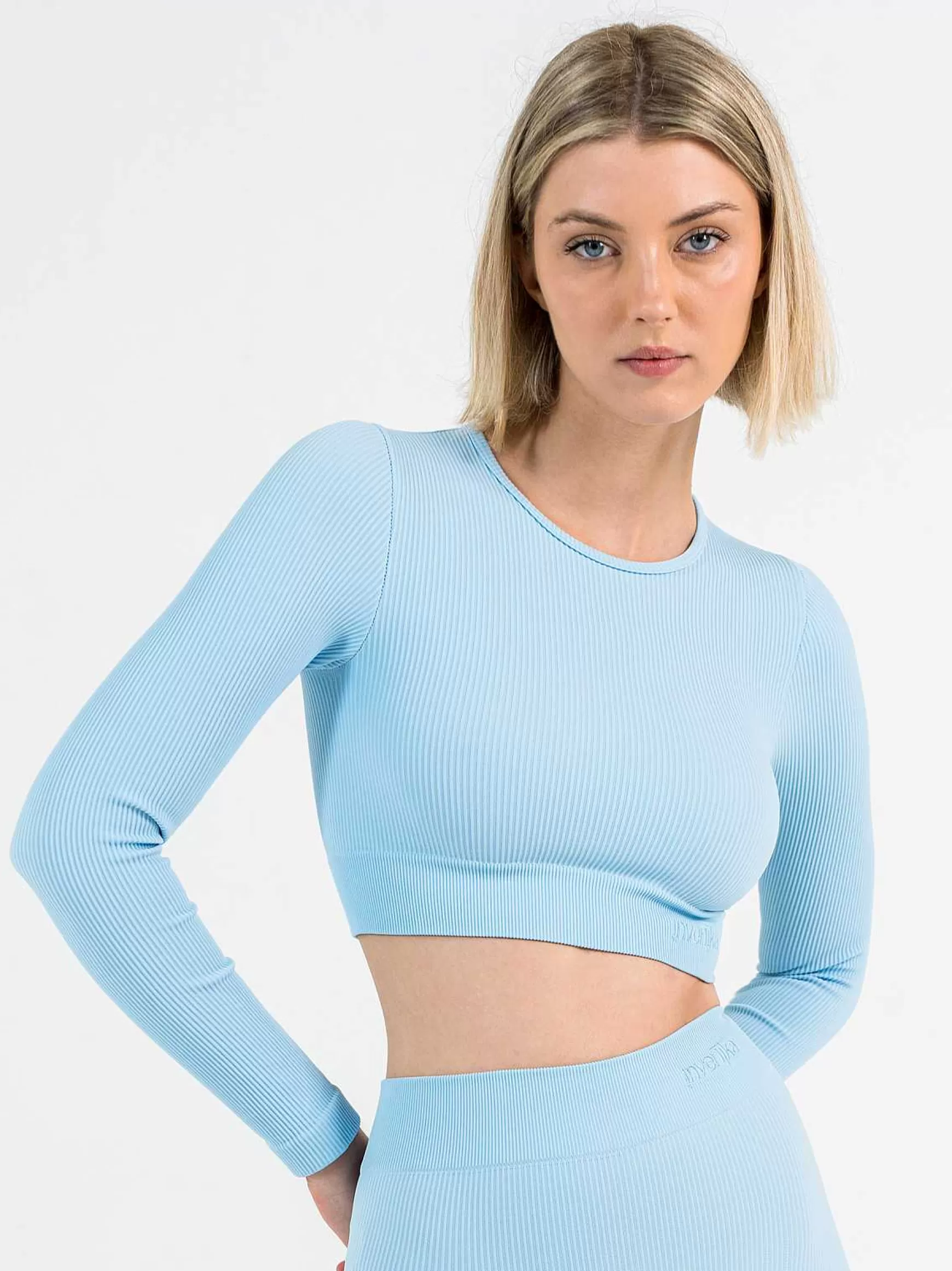 Armonika Crop Top Sportswear Donna In Microfibra Azzurro Effetto Push Up Modellante E Contenitivo A Costine*Invertika Flash Sale