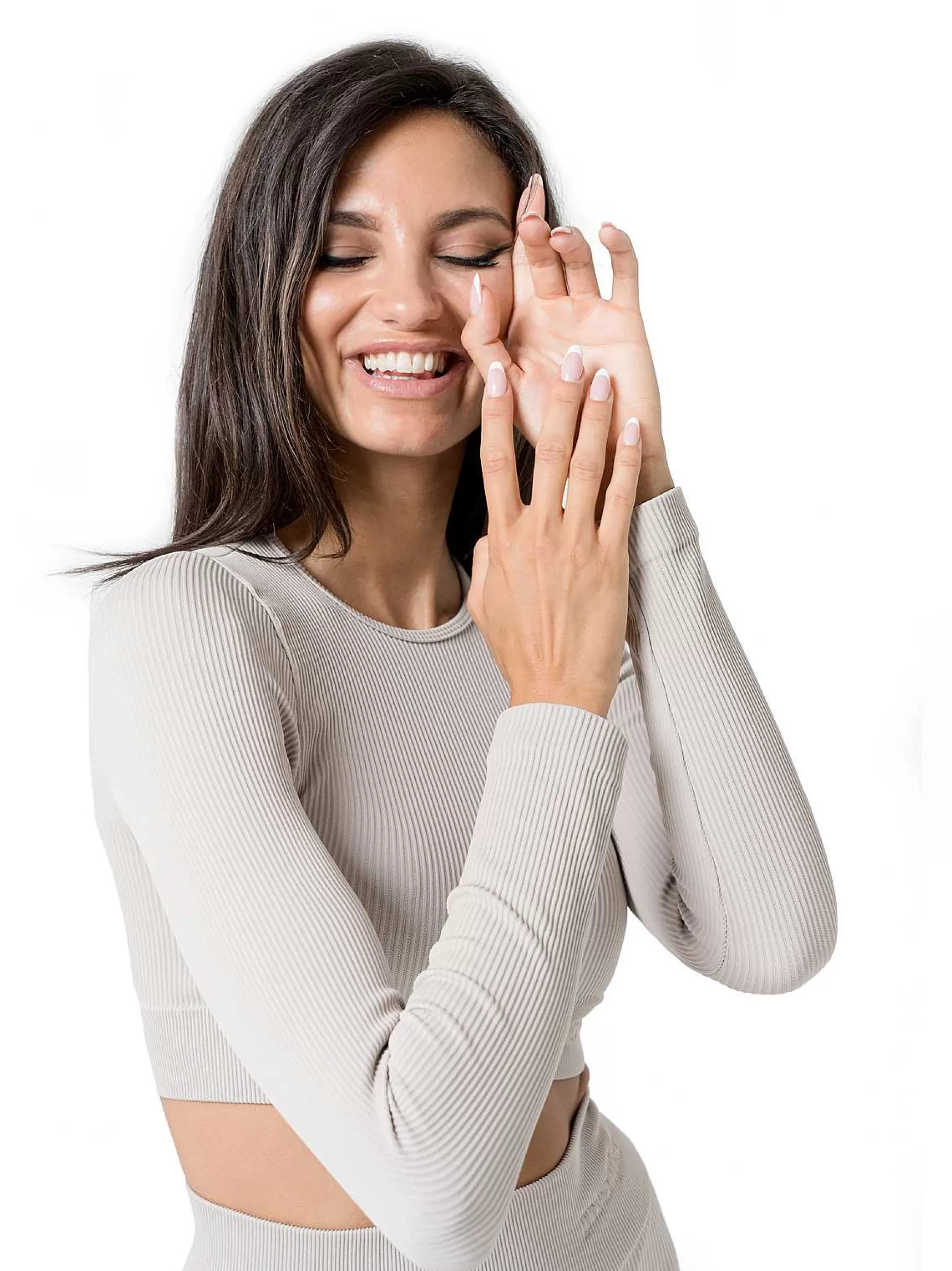 Armonika Crop Top Sportswear Donna In Microfibra Beige Effetto Push Up Modellante E Contenitivo A Costine*Invertika Sale