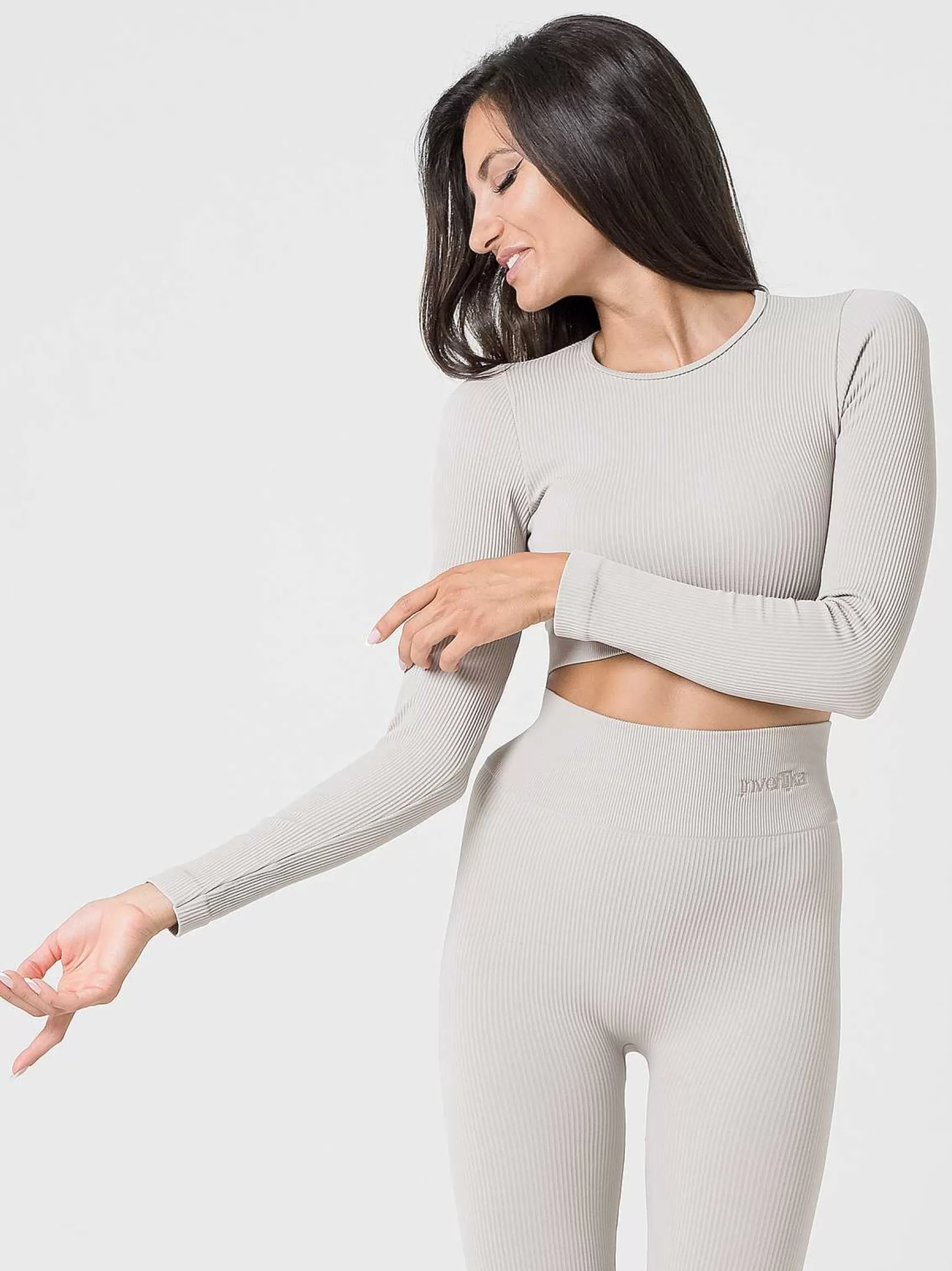 Armonika Crop Top Sportswear Donna In Microfibra Beige Effetto Push Up Modellante E Contenitivo A Costine*Invertika Sale