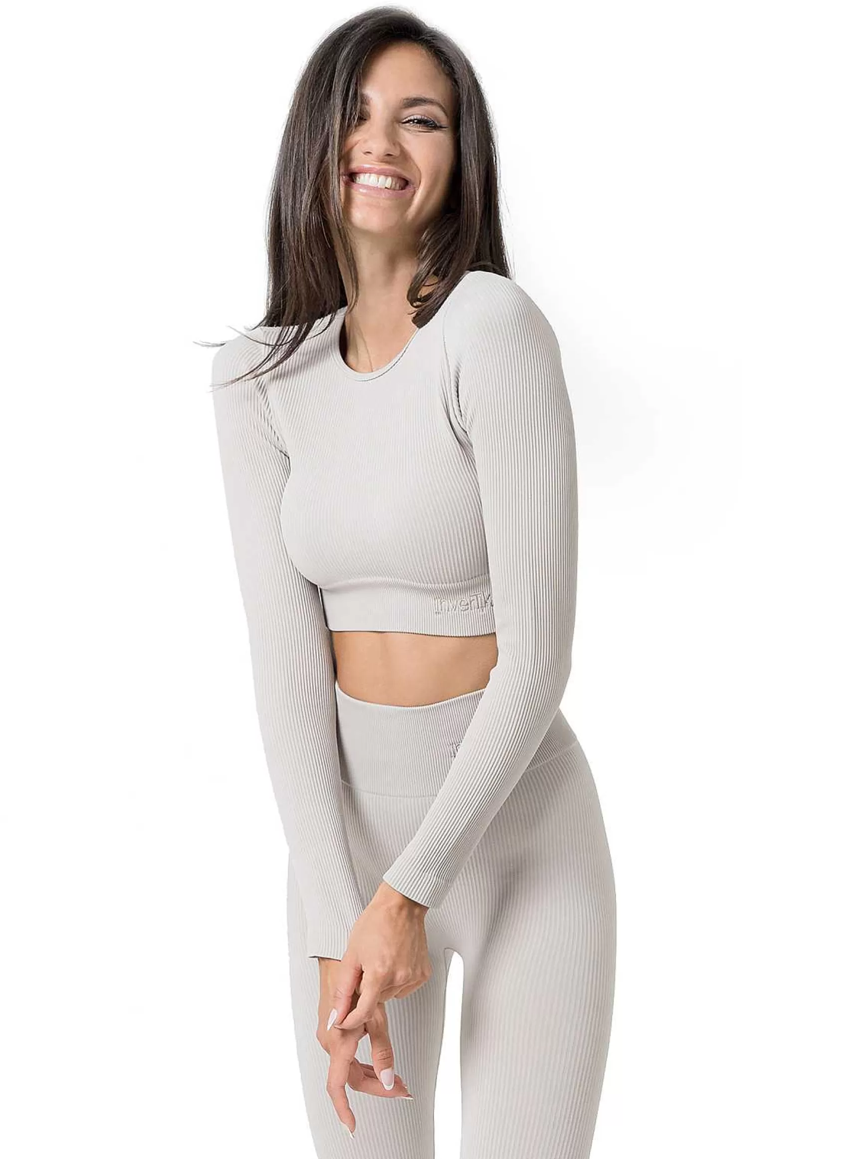 Armonika Crop Top Sportswear Donna In Microfibra Beige Effetto Push Up Modellante E Contenitivo A Costine*Invertika Sale