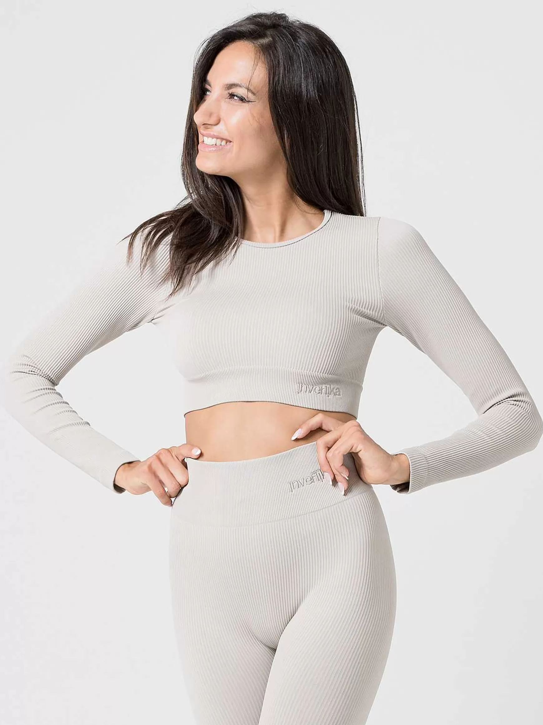 Armonika Crop Top Sportswear Donna In Microfibra Beige Effetto Push Up Modellante E Contenitivo A Costine*Invertika Sale