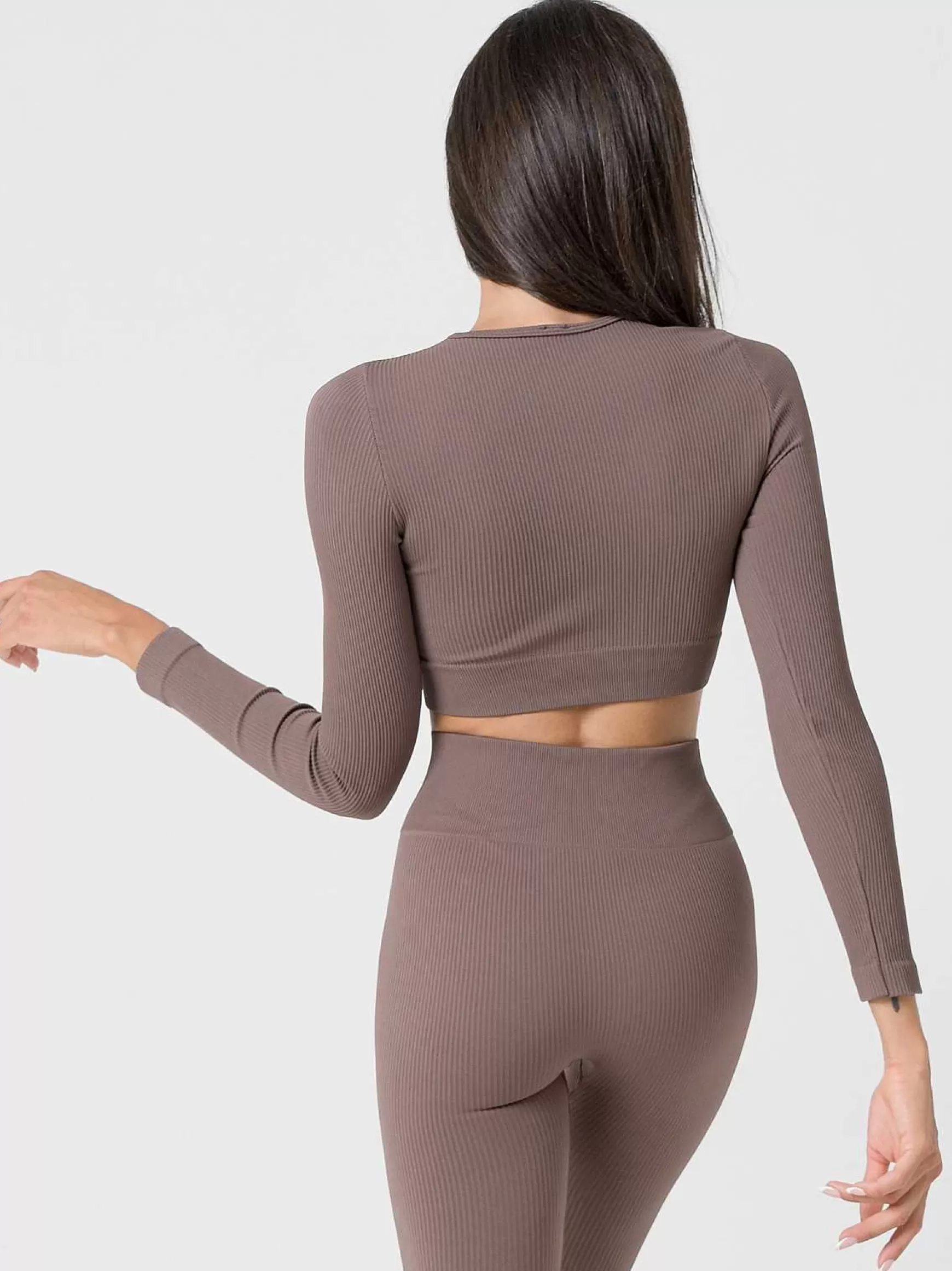 Armonika Crop Top Sportswear Donna In Microfibra Marrone Effetto Push Up Modellante E Contenitivo A Costine*Invertika Best
