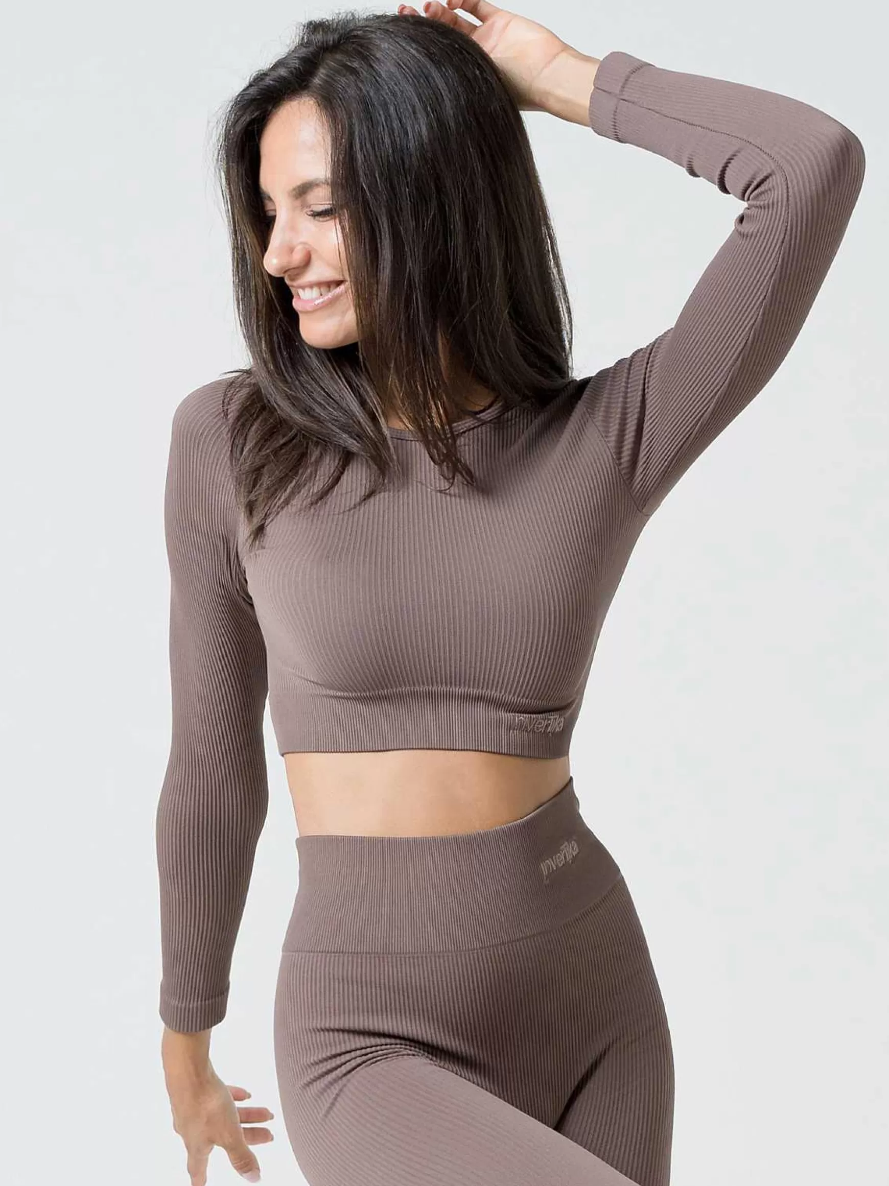 Armonika Crop Top Sportswear Donna In Microfibra Marrone Effetto Push Up Modellante E Contenitivo A Costine*Invertika Best