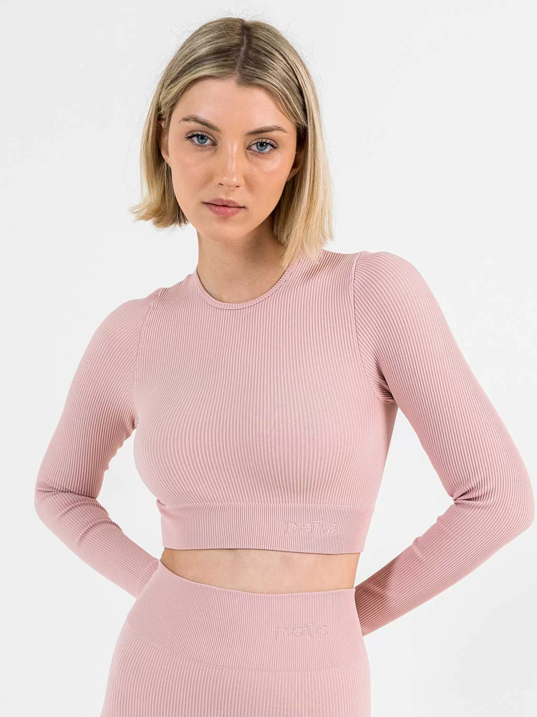 Armonika Crop Top Sportswear Donna In Microfibra Rosa Effetto Push Up Modellante E Contenitivo A Costine*Invertika Cheap