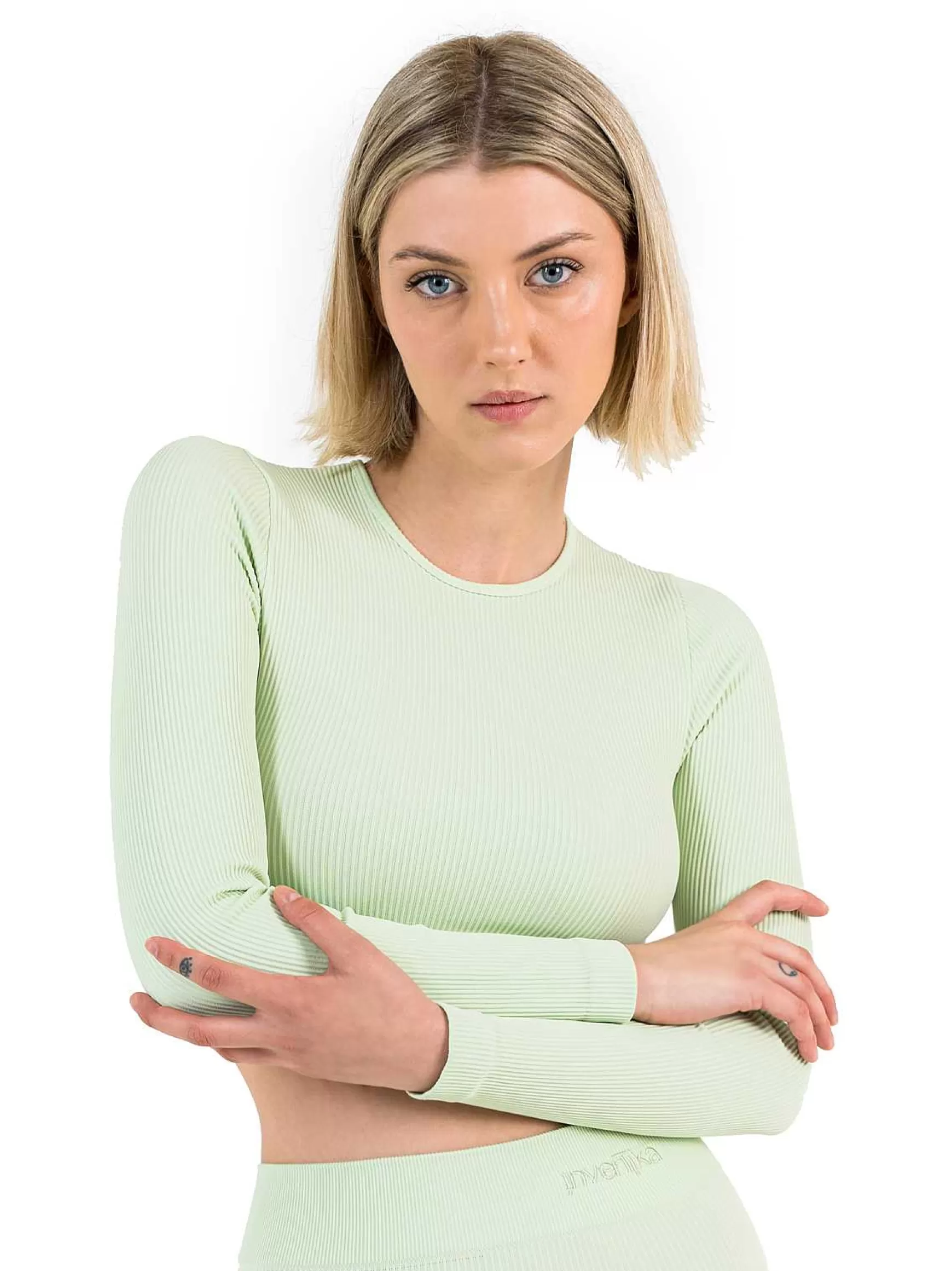 Armonika Crop Top Sportswear Donna In Microfibra Verde Effetto Push Up Modellante E Contenitivo A Costine*Invertika Shop
