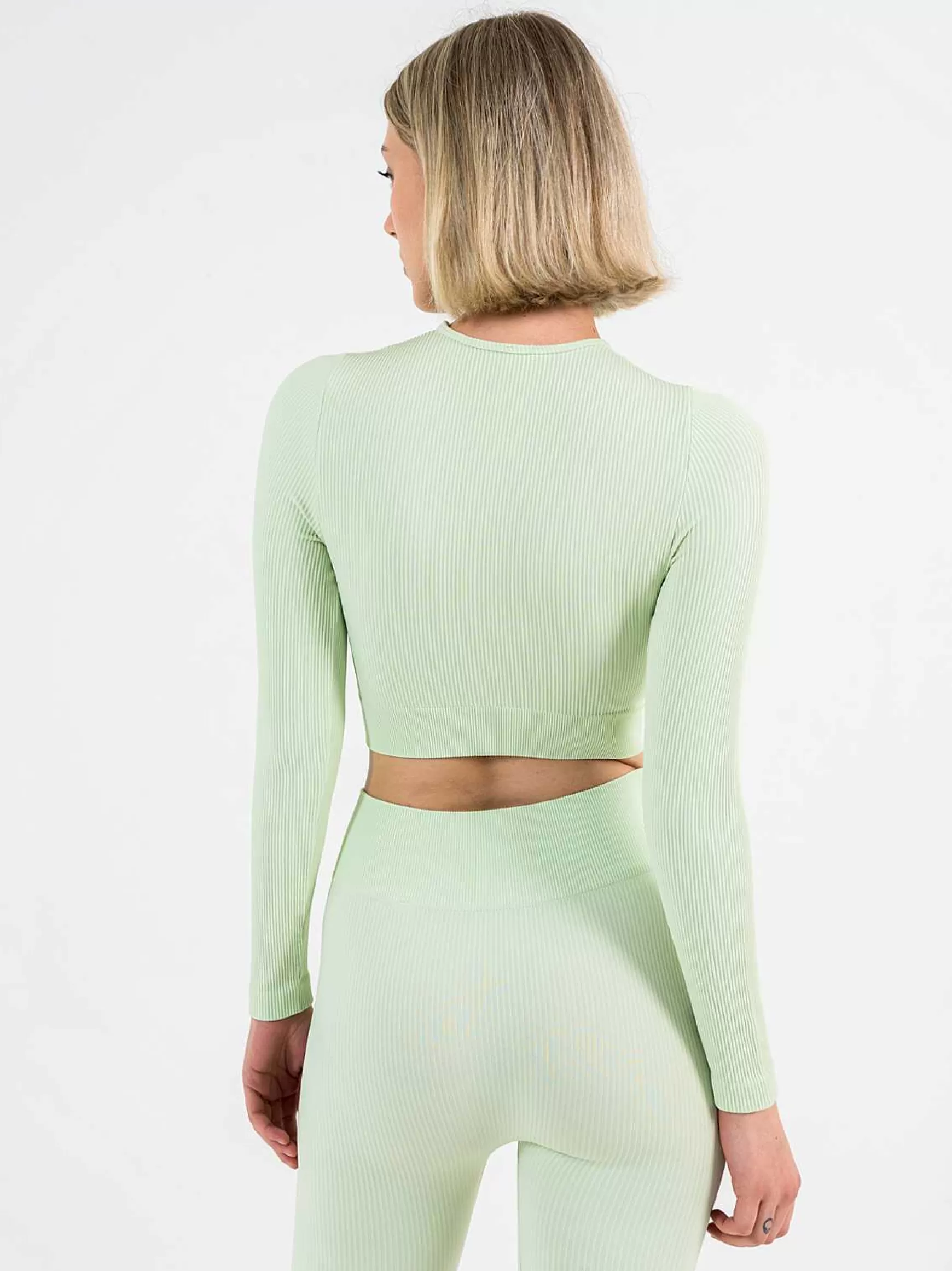 Armonika Crop Top Sportswear Donna In Microfibra Verde Effetto Push Up Modellante E Contenitivo A Costine*Invertika Shop
