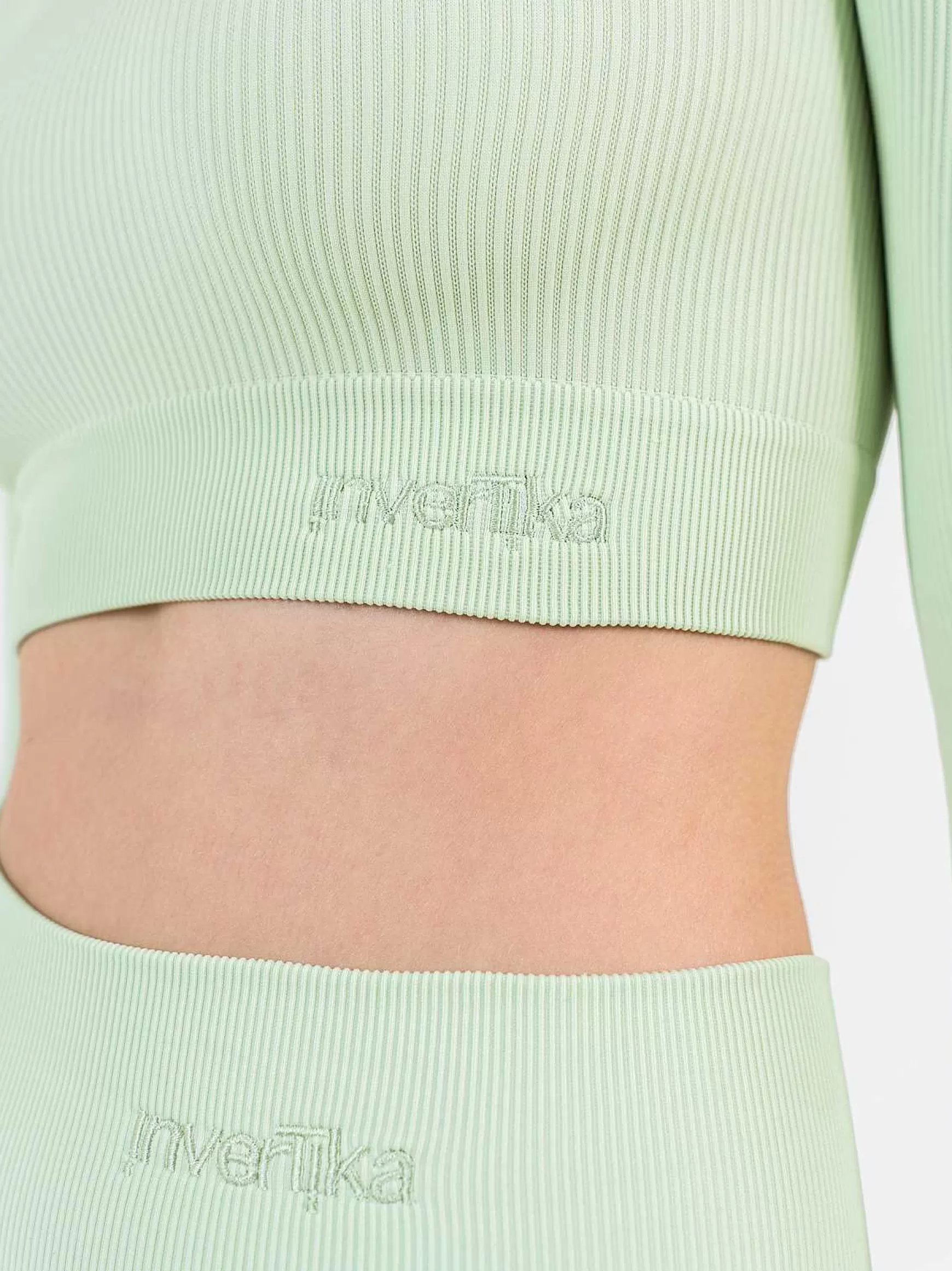 Armonika Crop Top Sportswear Donna In Microfibra Verde Effetto Push Up Modellante E Contenitivo A Costine*Invertika Shop