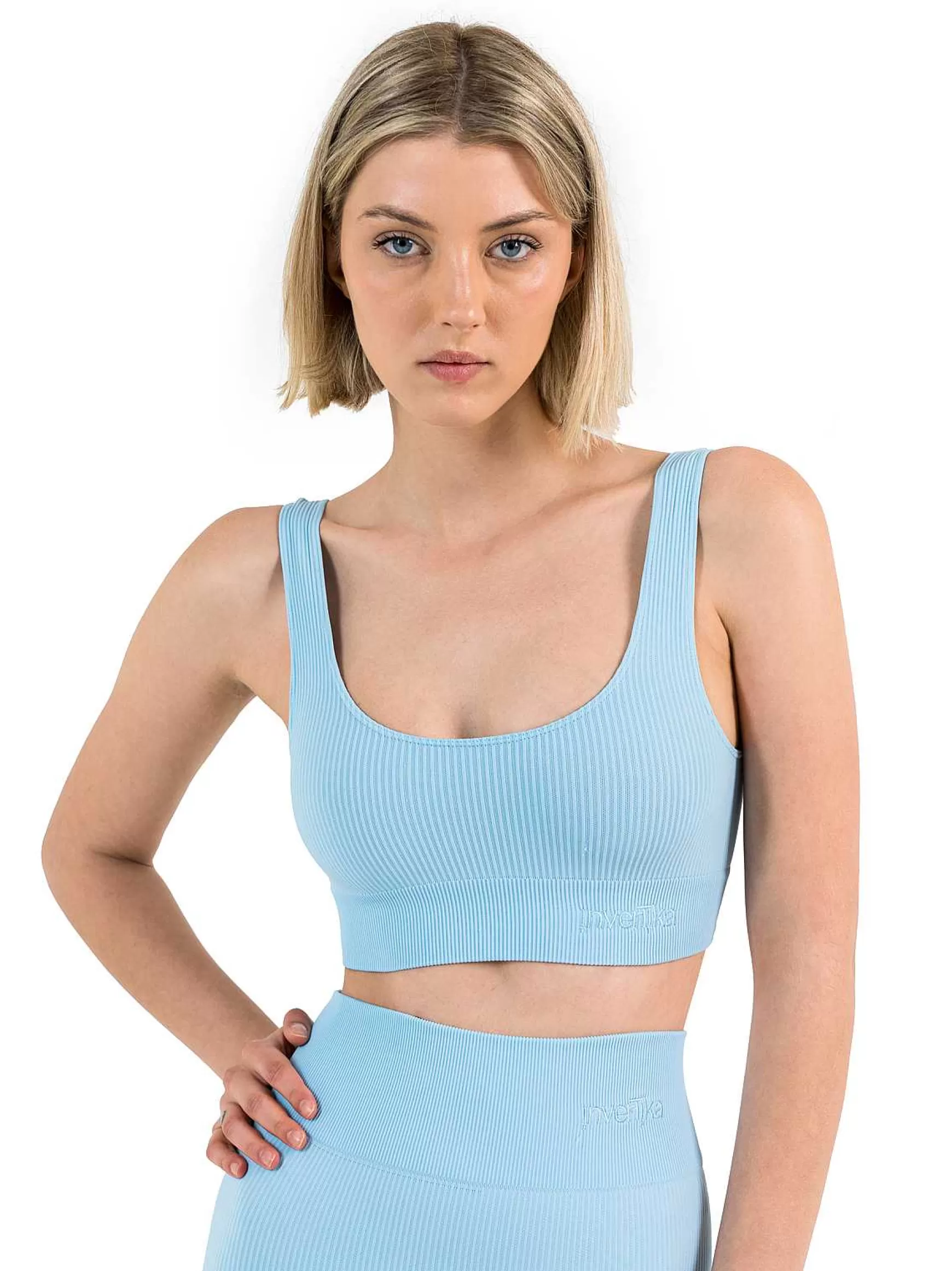 Armonika Top Sportswear Donna In Microfibra Azzurro Effetto Push Up Modellante E Contenitivo A Costine*Invertika Best Sale