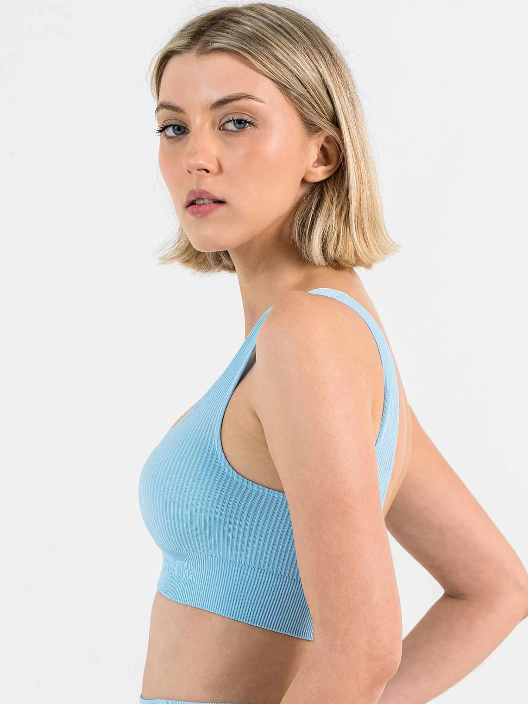 Armonika Top Sportswear Donna In Microfibra Azzurro Effetto Push Up Modellante E Contenitivo A Costine*Invertika Best Sale