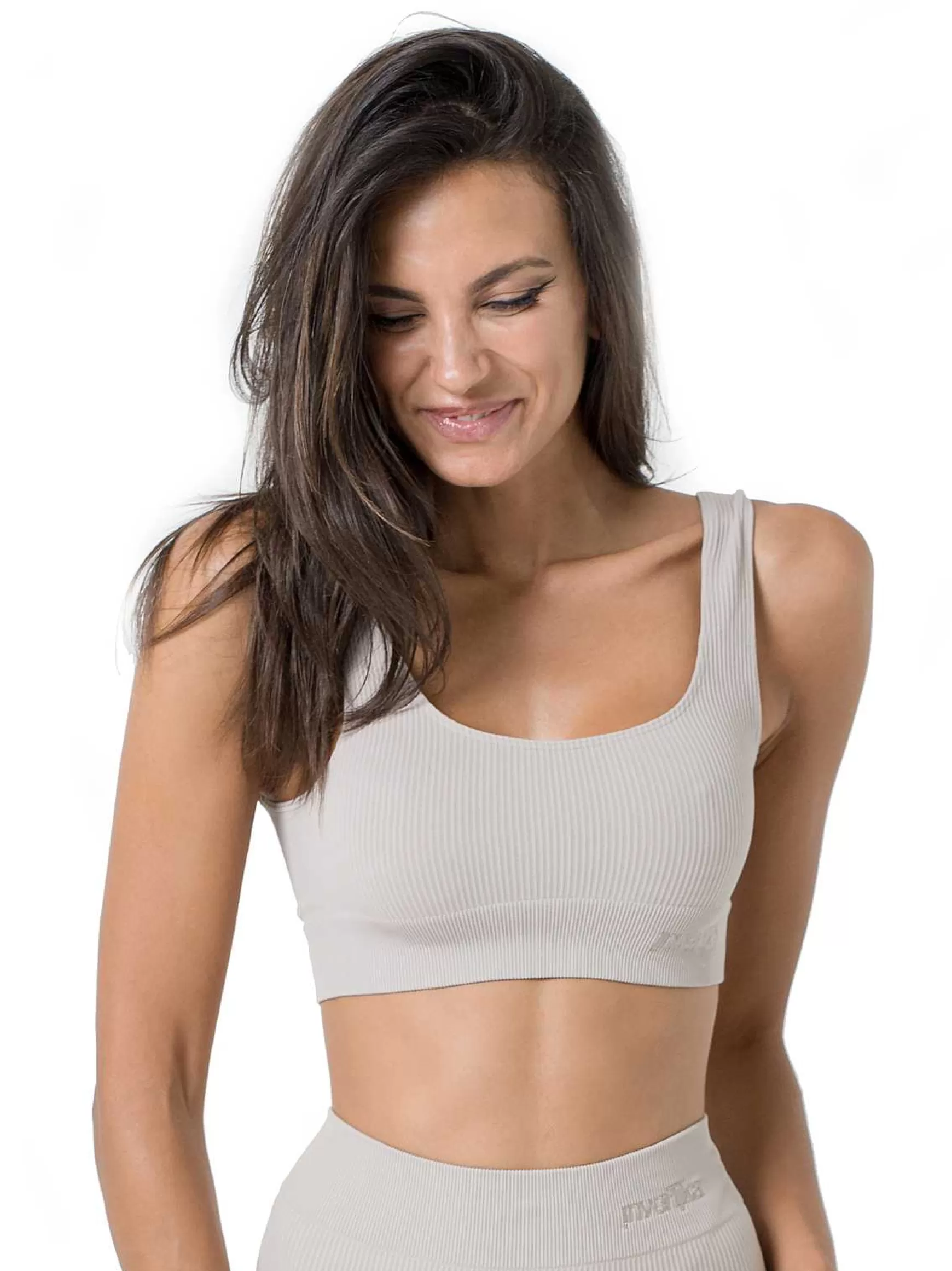Armonika Top Sportswear Donna In Microfibra Beige Effetto Push Up Modellante E Contenitivo A Costine*Invertika Fashion