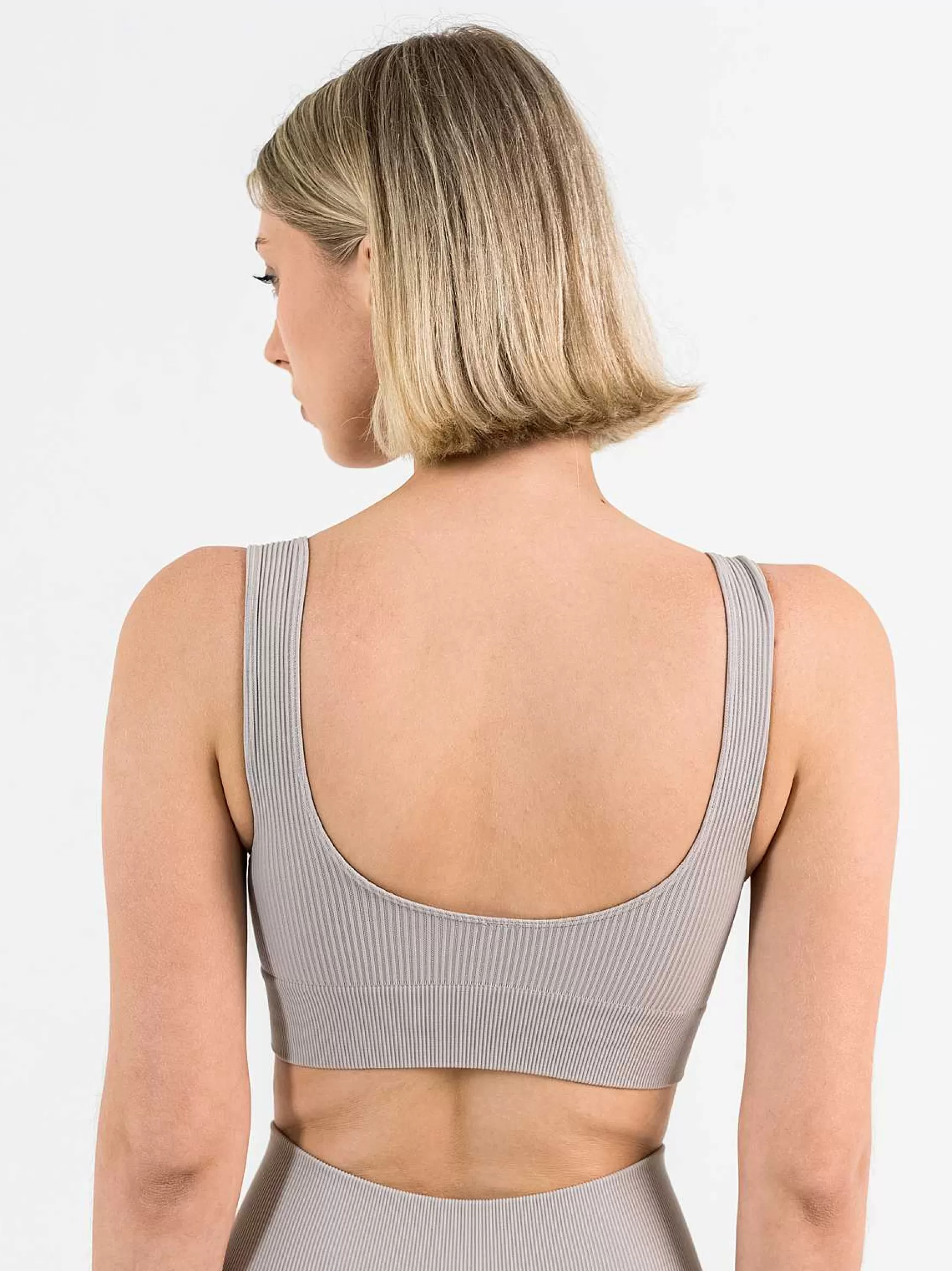 Armonika Top Sportswear Donna In Microfibra Beige Effetto Push Up Modellante E Contenitivo A Costine*Invertika Fashion