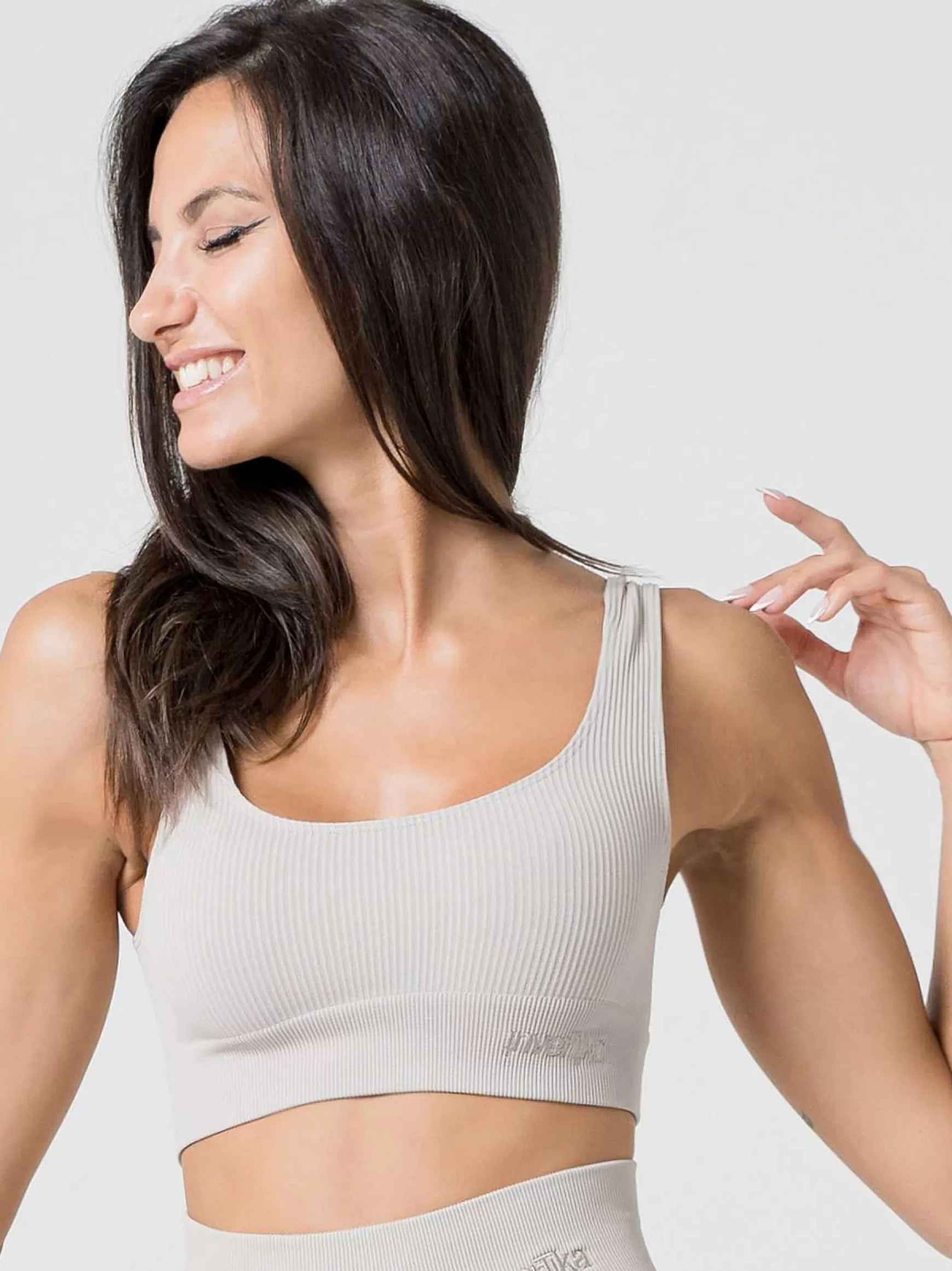Armonika Top Sportswear Donna In Microfibra Beige Effetto Push Up Modellante E Contenitivo A Costine*Invertika Fashion
