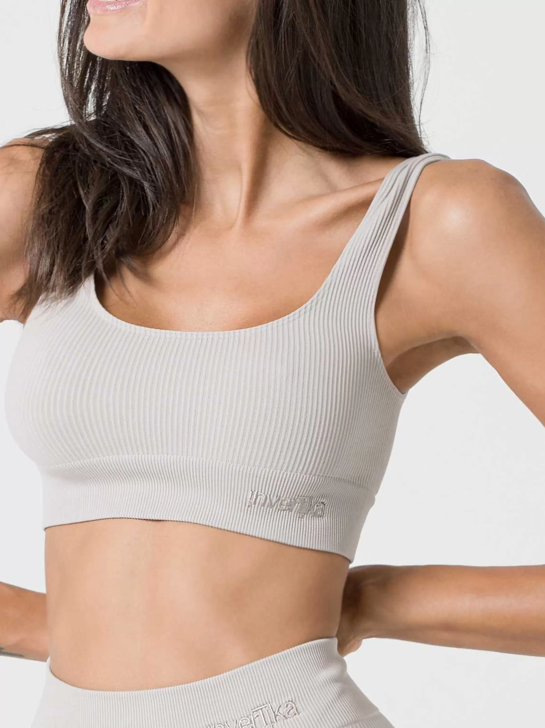 Armonika Top Sportswear Donna In Microfibra Beige Effetto Push Up Modellante E Contenitivo A Costine*Invertika Fashion