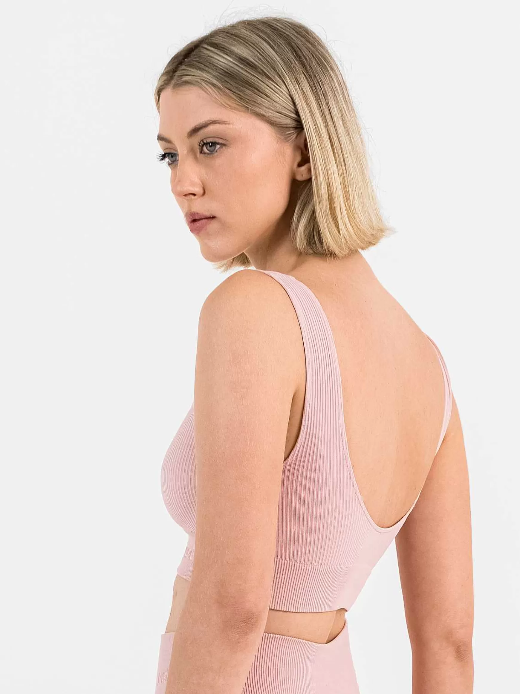 Armonika Top Sportswear Donna In Microfibra Rosa Effetto Push Up Modellante E Contenitivo A Costine*Invertika New