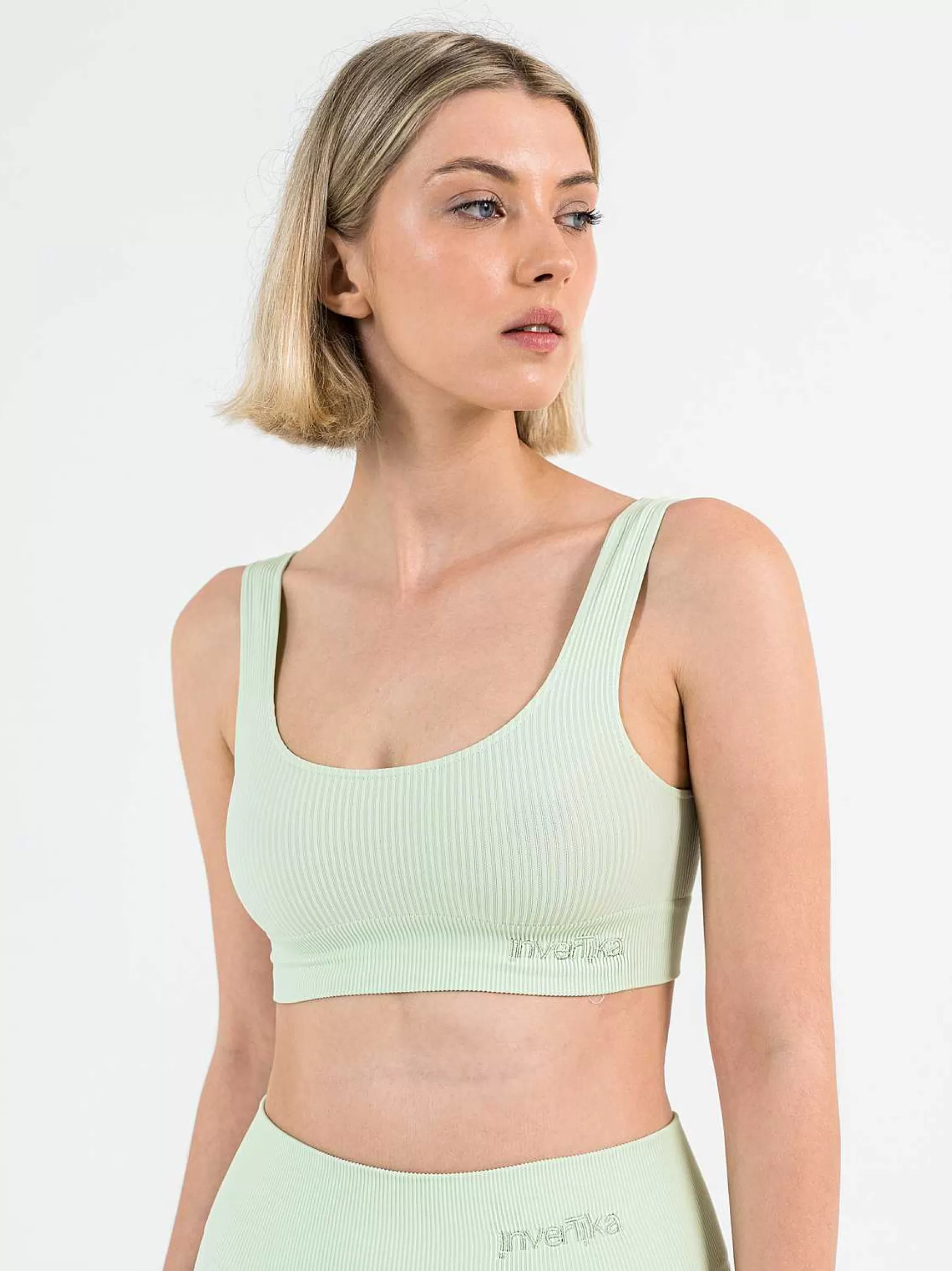 Armonika Top Sportswear Donna In Microfibra Verde Effetto Push Up Modellante E Contenitivo A Costine*Invertika Online