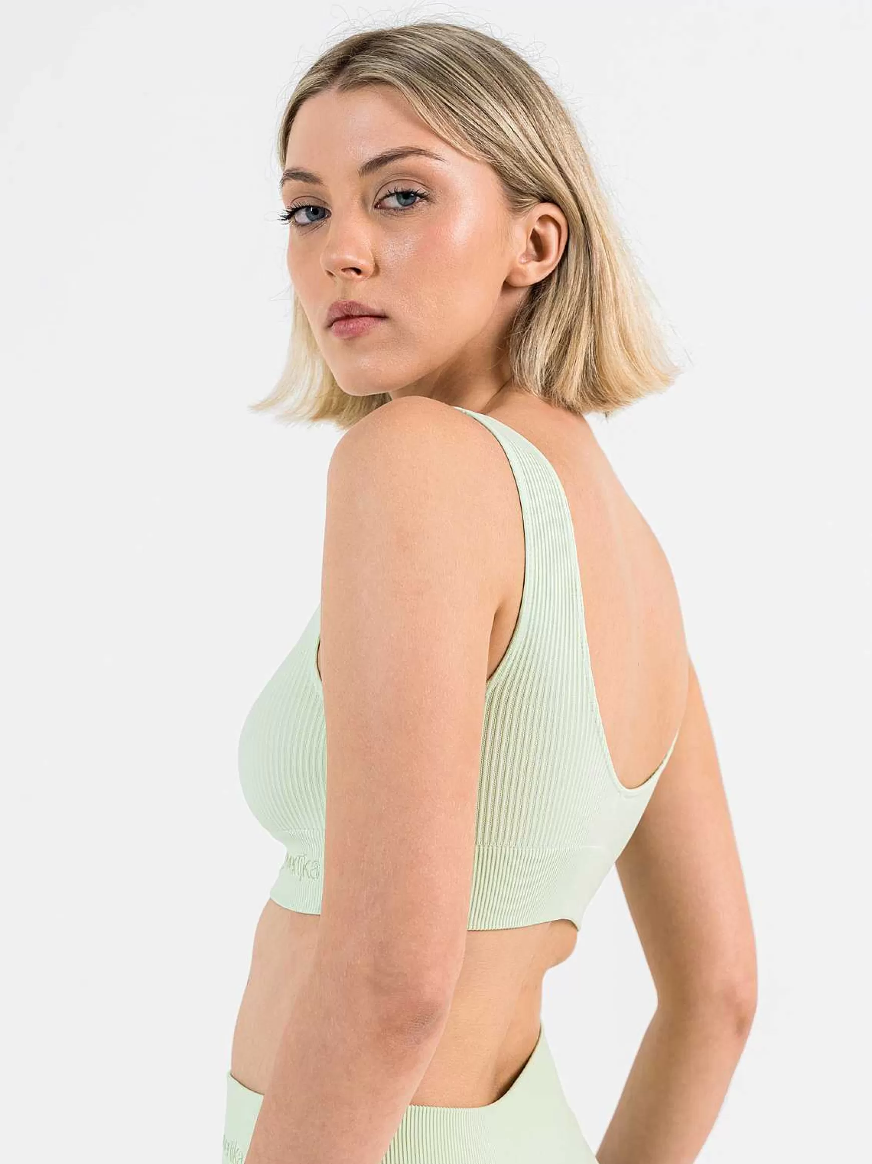 Armonika Top Sportswear Donna In Microfibra Verde Effetto Push Up Modellante E Contenitivo A Costine*Invertika Online