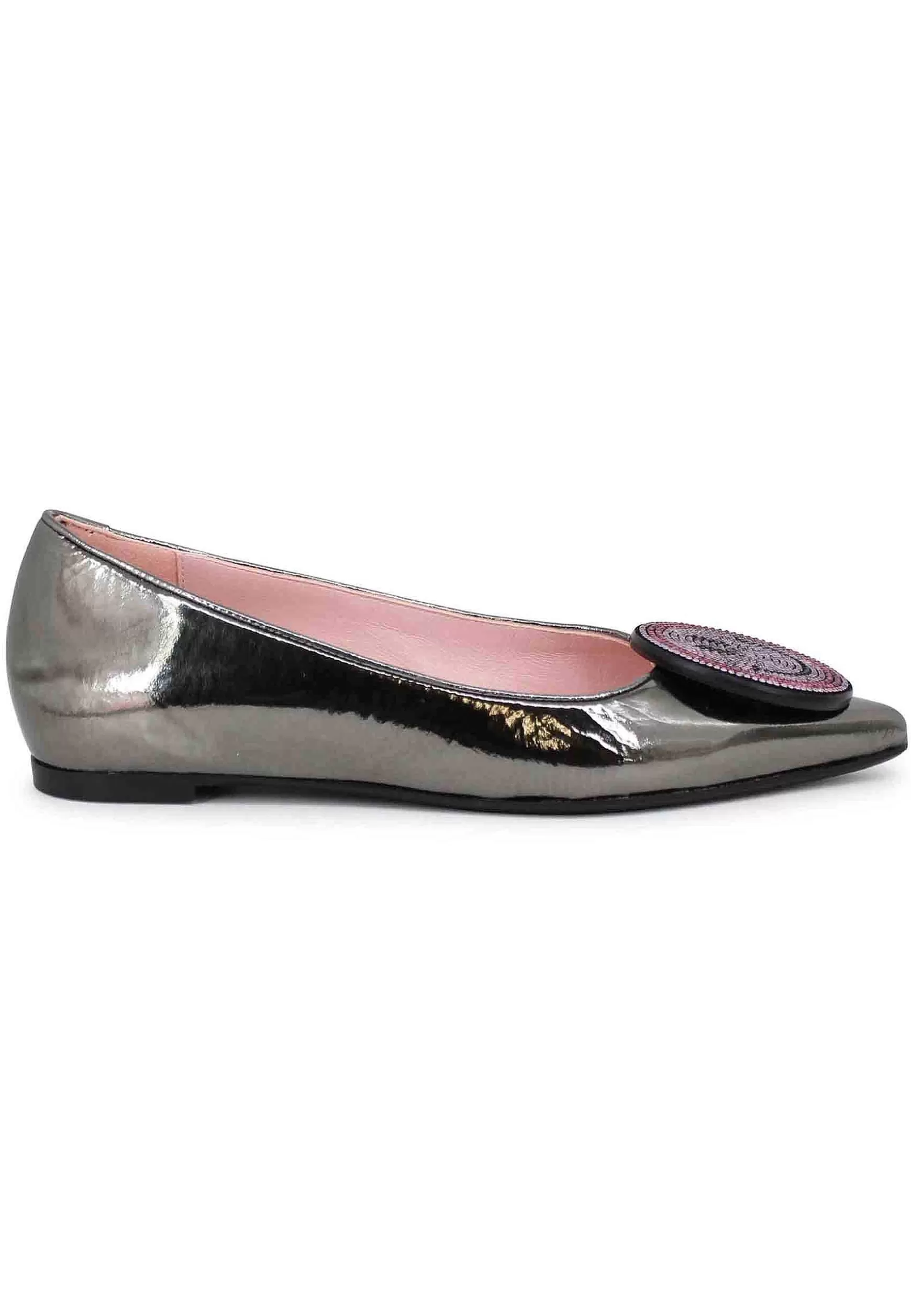 Ballerine Donna A In Vernice Grigio Specchio Con Fibbia*Ras Best Sale