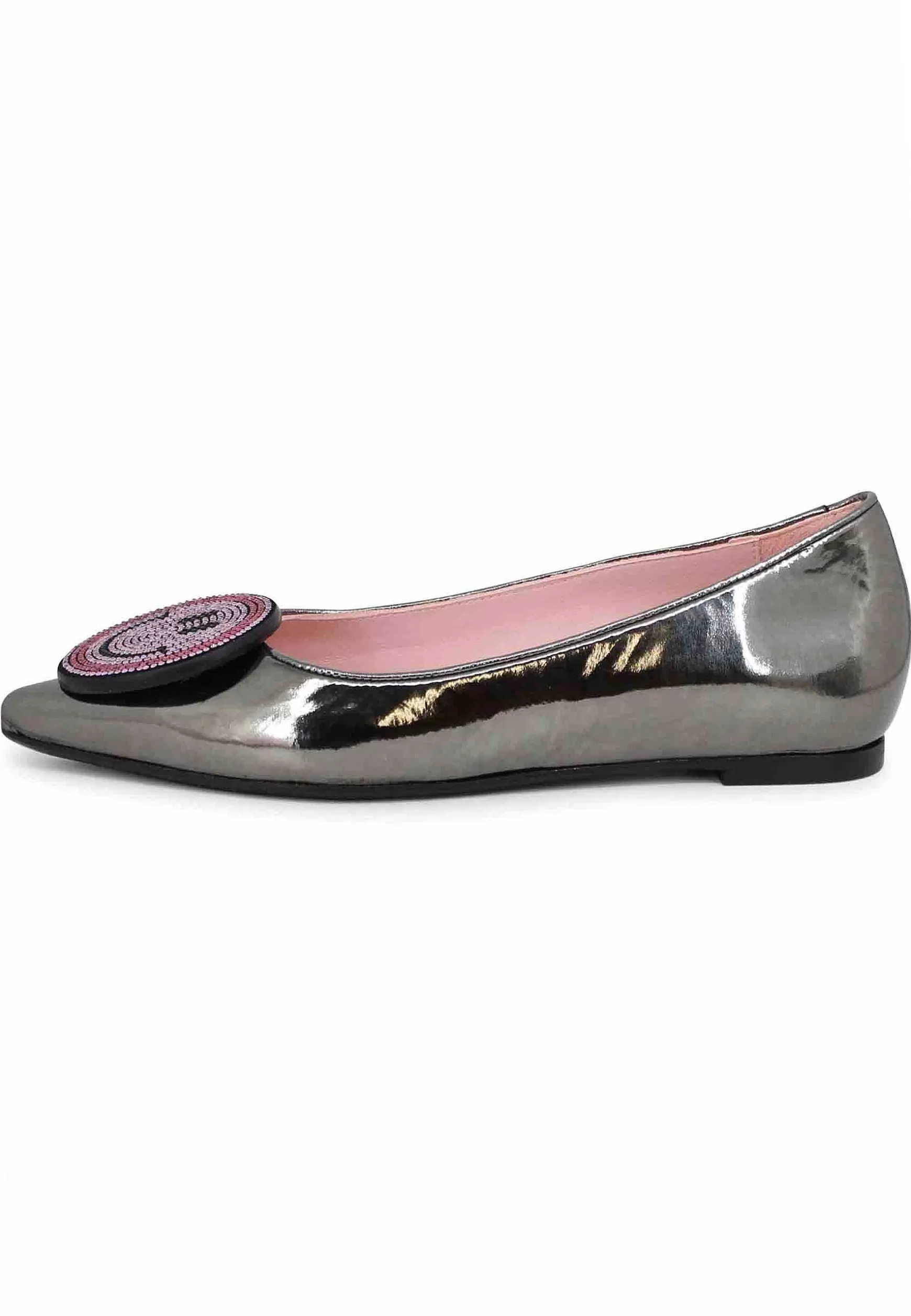 Ballerine Donna A In Vernice Grigio Specchio Con Fibbia*Ras Best Sale