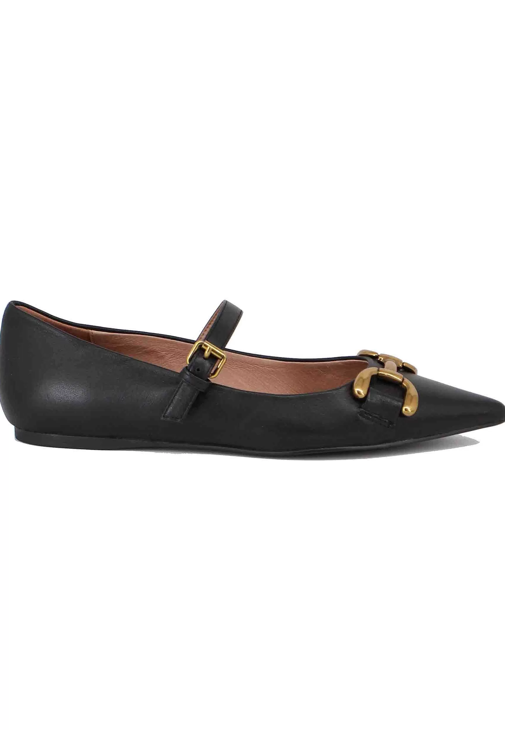 Ballerine Donna In Pelle Nera Con Morsetto E Cinturino Kiva*Bibi Lou Hot