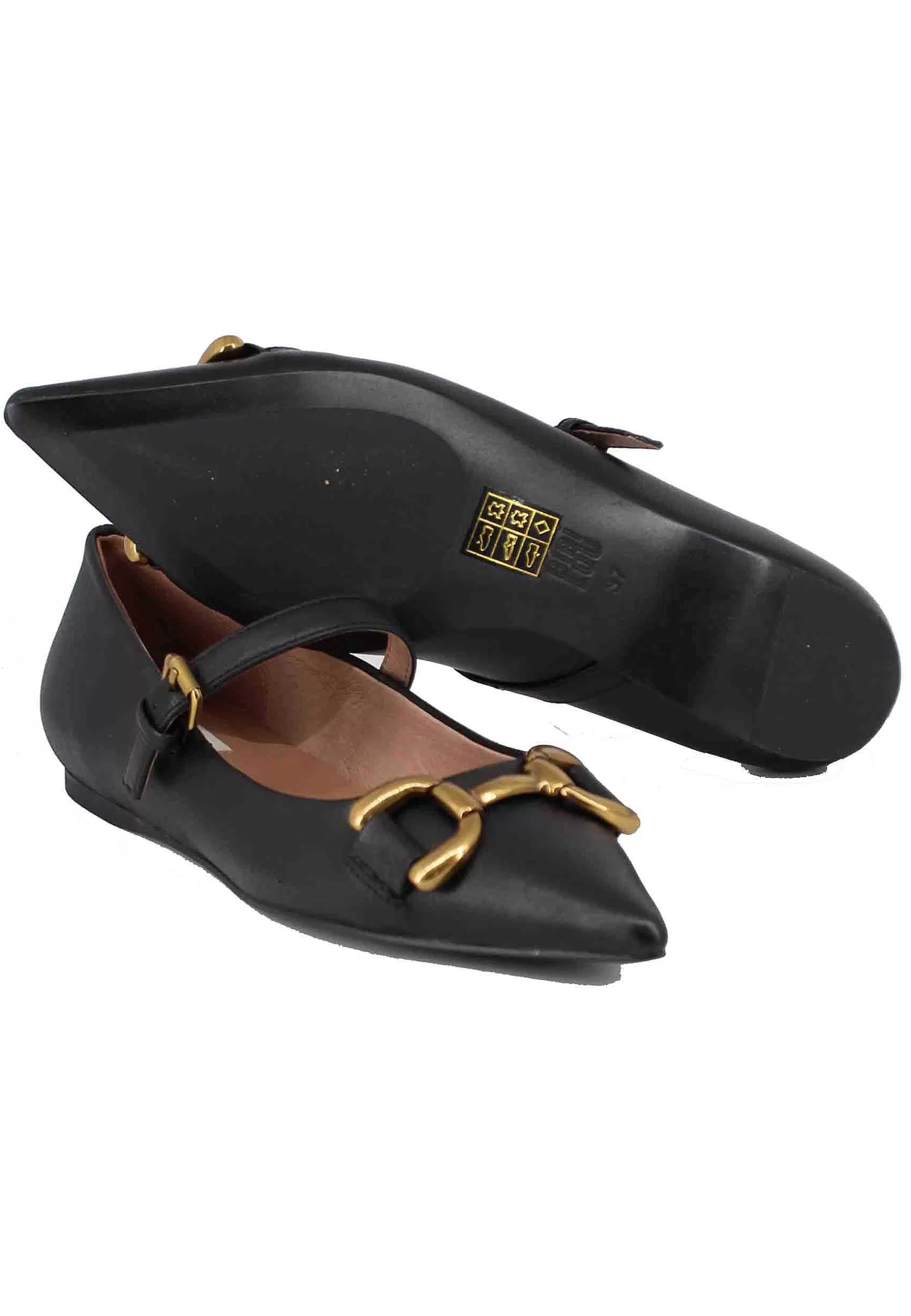 Ballerine Donna In Pelle Nera Con Morsetto E Cinturino Kiva*Bibi Lou Hot