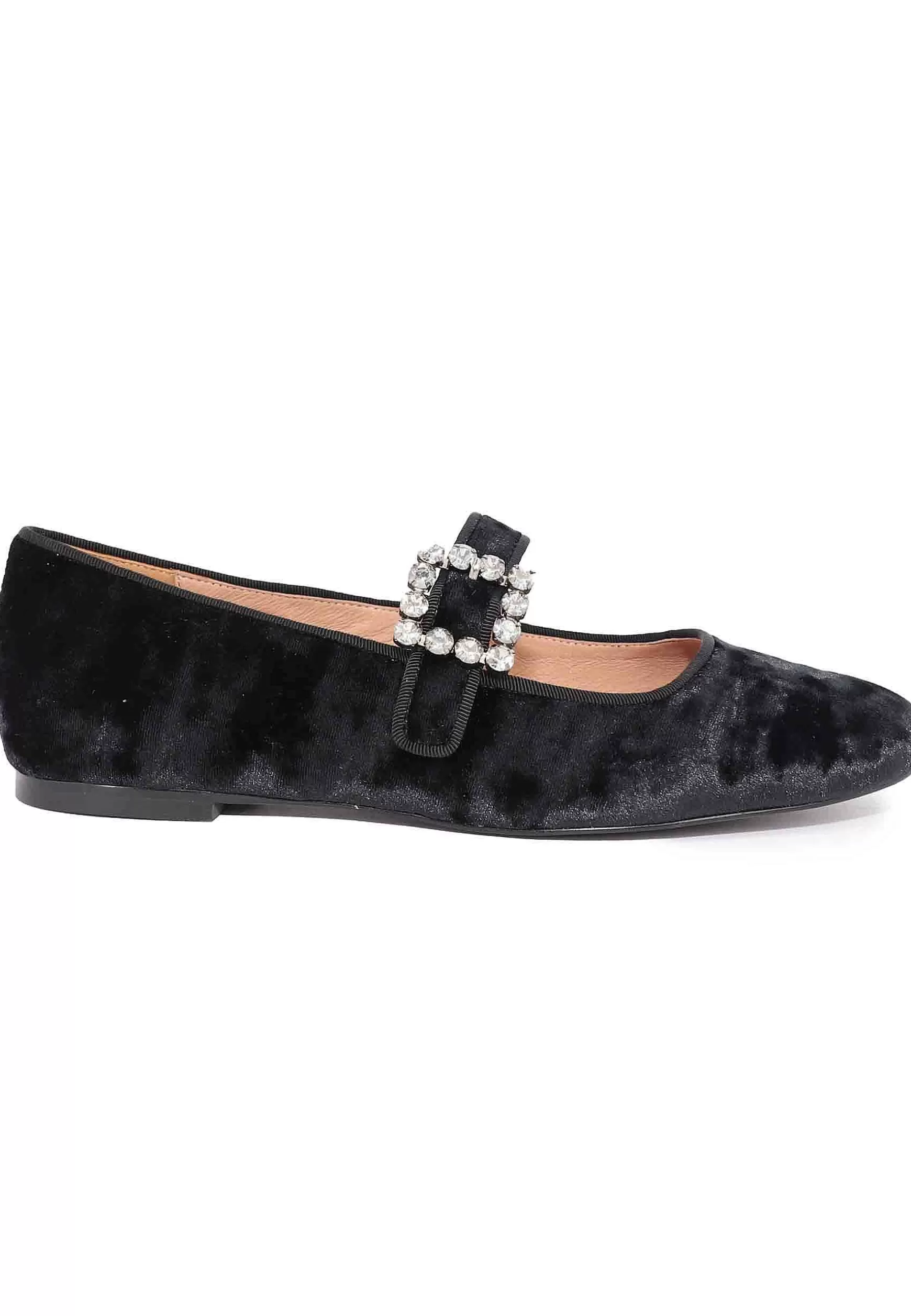 Ballerine Donna In Velluto Nero Con Cinturino Sul Collo Piede E Fibbia In Strass Essen*Bibi Lou Flash Sale