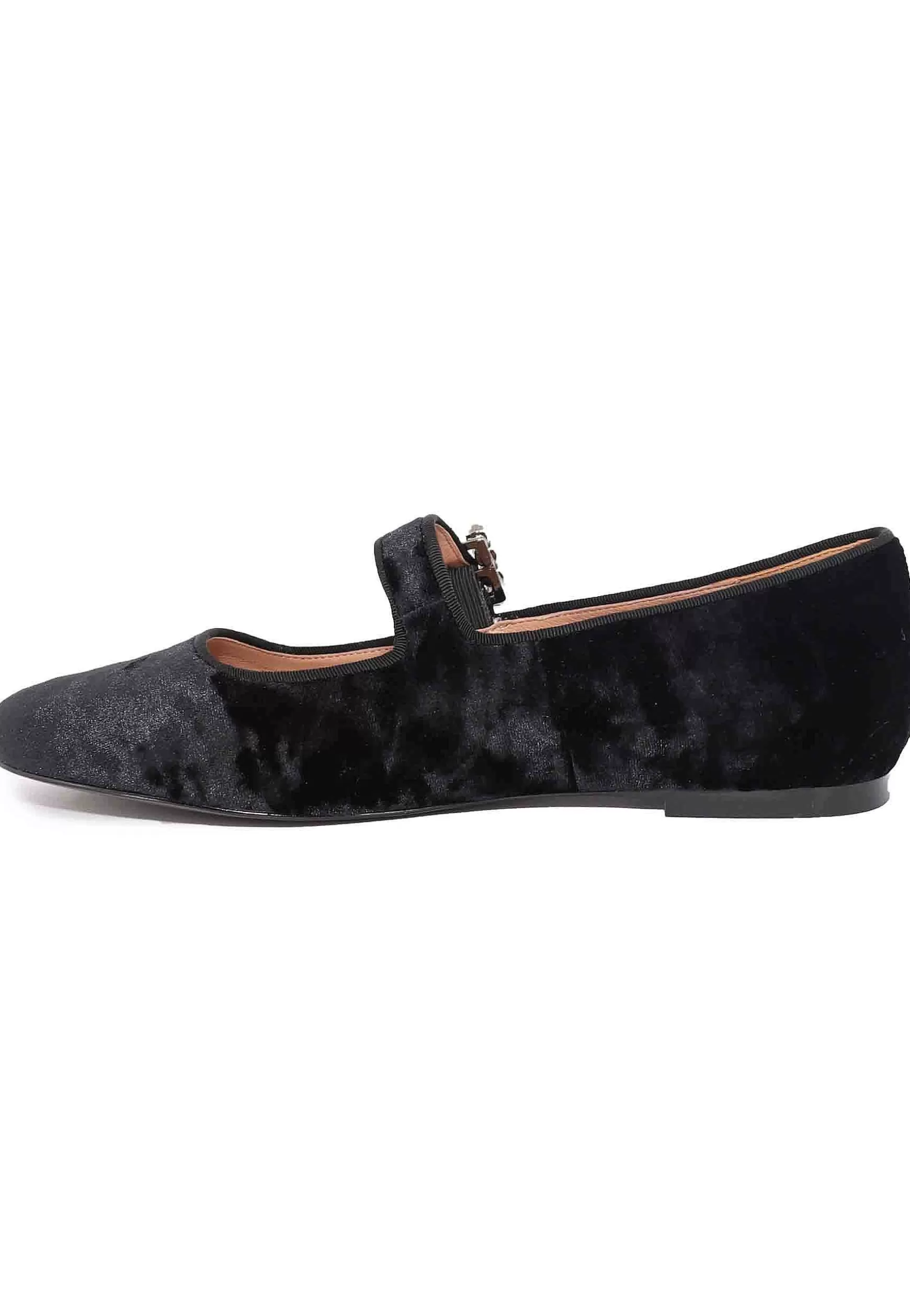Ballerine Donna In Velluto Nero Con Cinturino Sul Collo Piede E Fibbia In Strass Essen*Bibi Lou Flash Sale