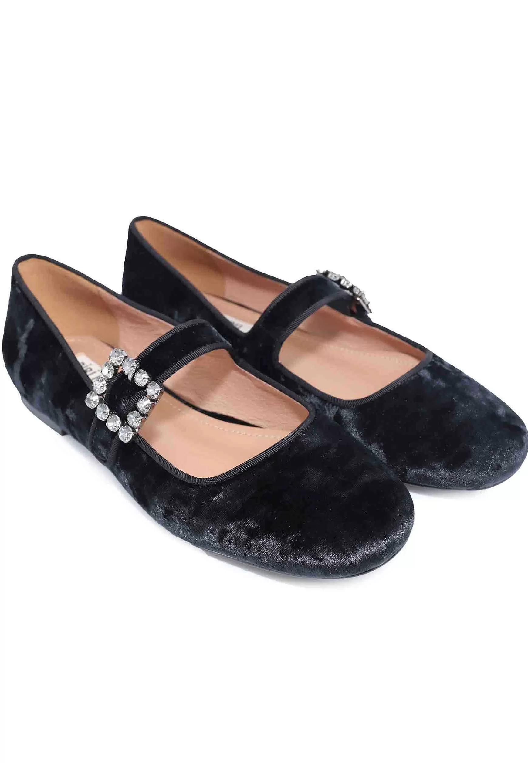 Ballerine Donna In Velluto Nero Con Cinturino Sul Collo Piede E Fibbia In Strass Essen*Bibi Lou Flash Sale