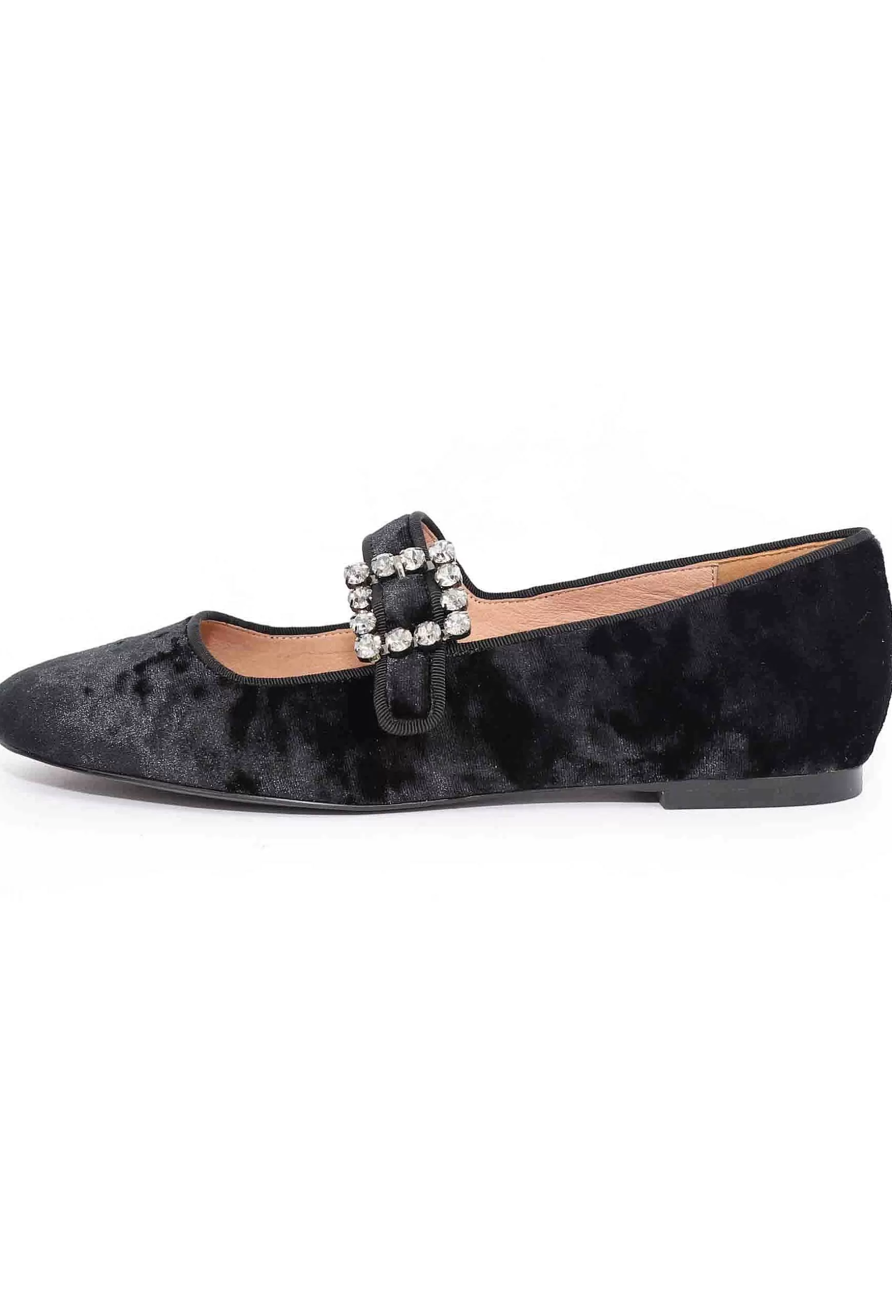 Ballerine Donna In Velluto Nero Con Cinturino Sul Collo Piede E Fibbia In Strass Essen*Bibi Lou Flash Sale